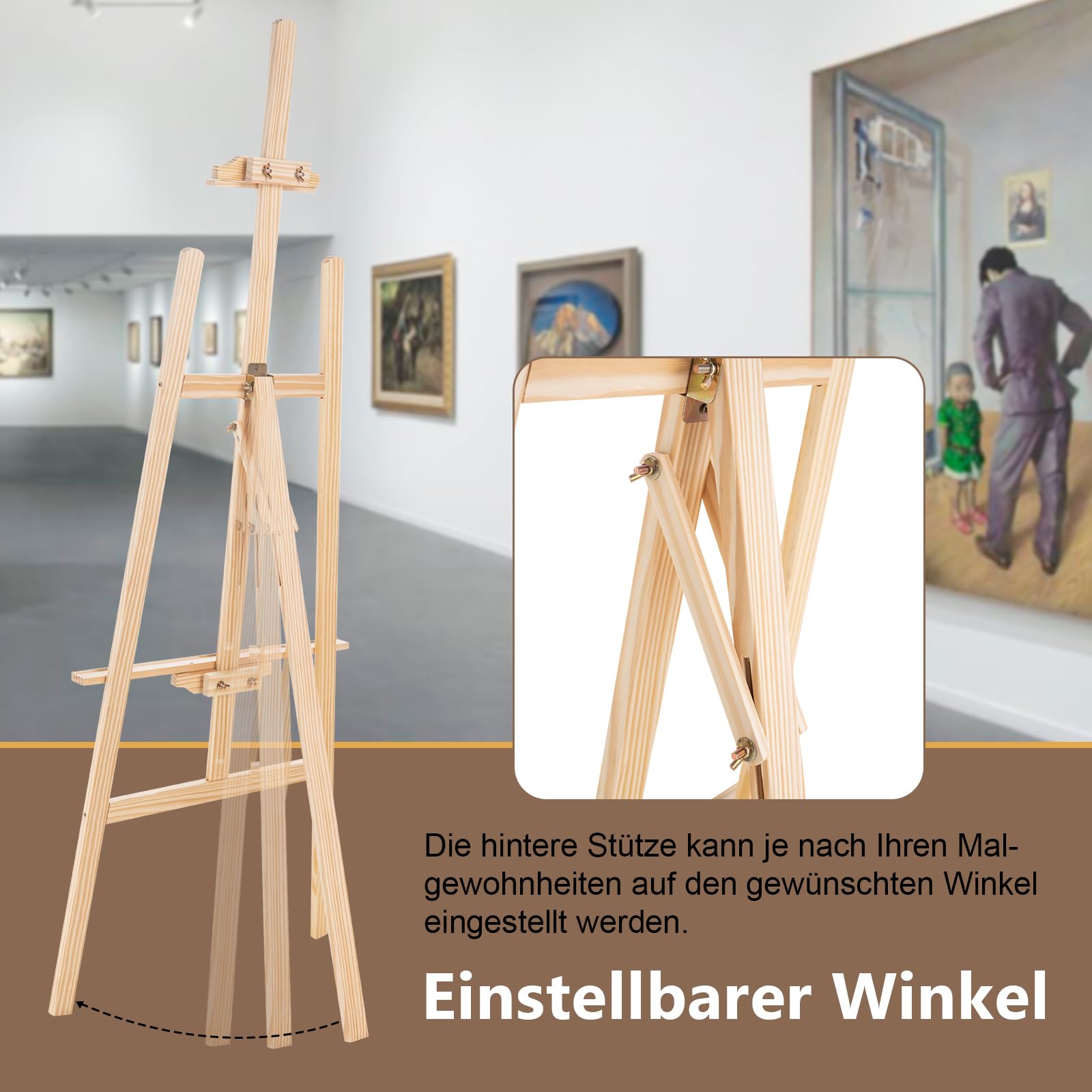 COOZEE grote houten ezel, 152 cm canvas standaard, verstelbare ezel voor kinderen en volwassenen, draagbare ezel voor schilderen, schetsen, bruiloft, tentoonstelling