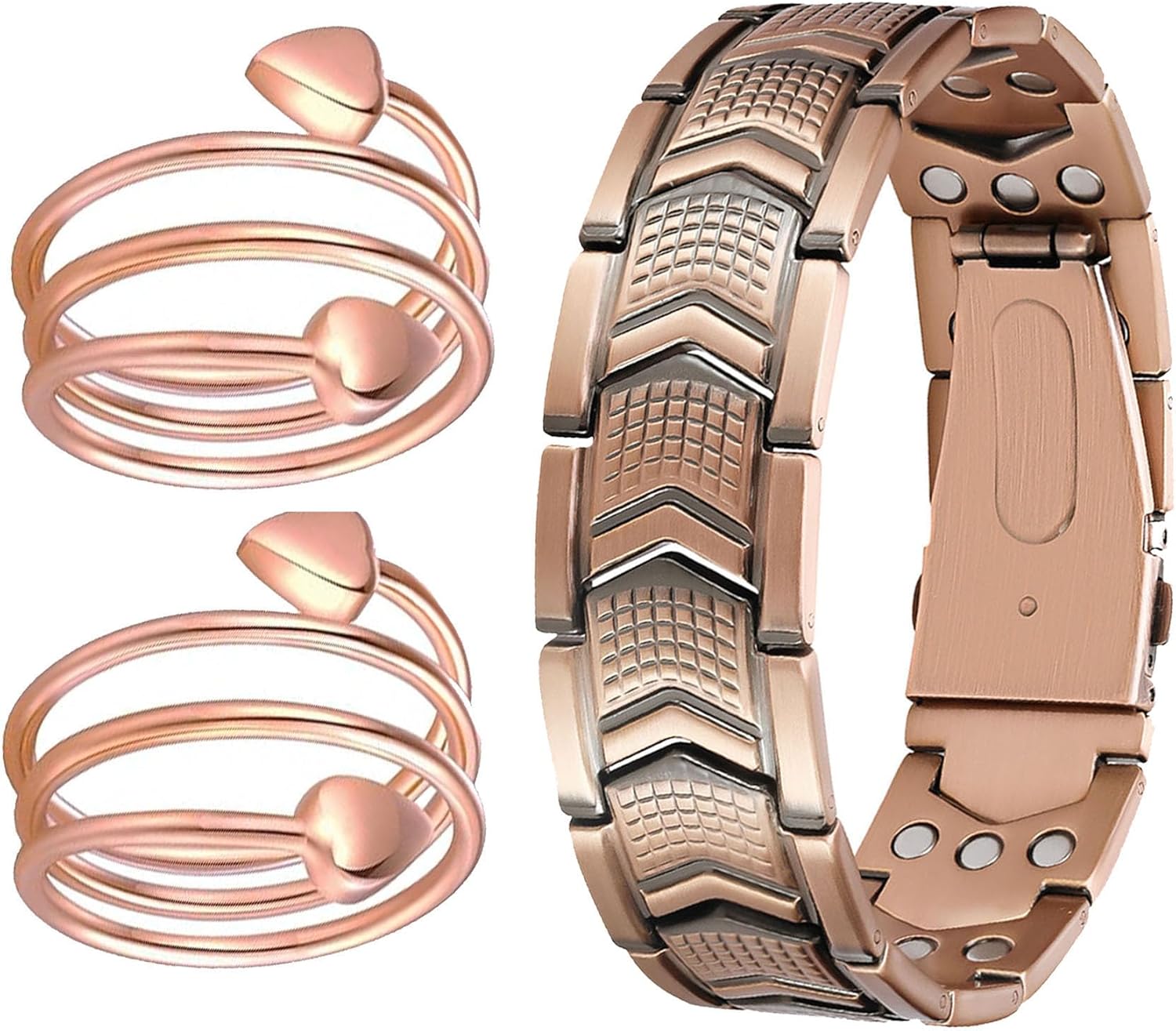 Feraco Copper Bracelet 3X Strength,Copper Rings,2 Magnetic Therapy Copper Jewelry with Powerful 3800 Gauss Magnets,Gift for Men Women