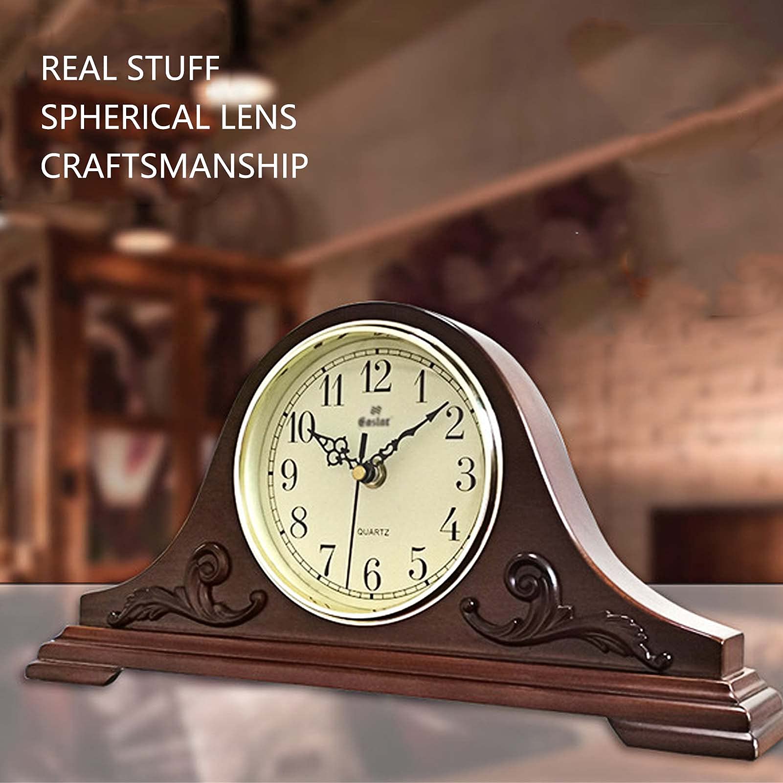 Kaminuhr als Tischdekoration, Retro-Standuhr für den Kaminsims, Wohnzimmer, Schlafzimmer, Fernsehständer mit Kamin, leise Tischuhr aus Holz