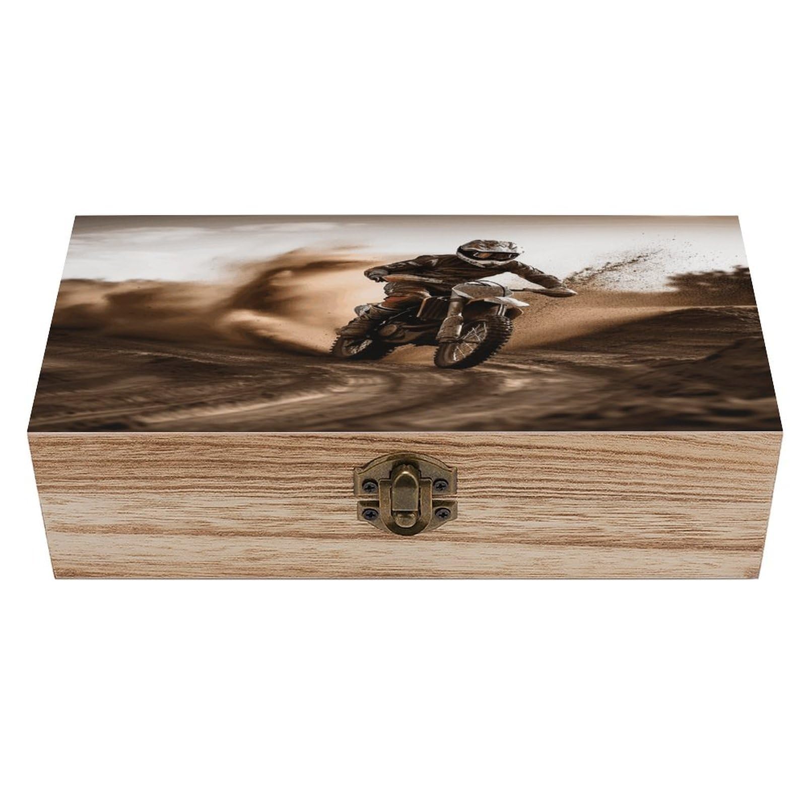 VstaDank Motocross Wooden Storage Box with Hinged Lid Natural Wooden Box Beautifully Keepsake Boxes Vintage Wood Boxes Jewelry Organizer Trinket Storage Chest Unique Gift