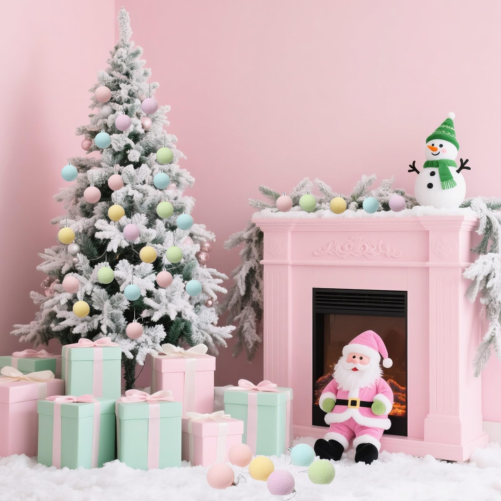 Gejoy Lot de 30 Boules de Noël Pastel à Suspendre - Incassables - Décoration de Noël - Rose pâle, Vert, Bleu, Arc-en-Ciel (givré, 6 cm)