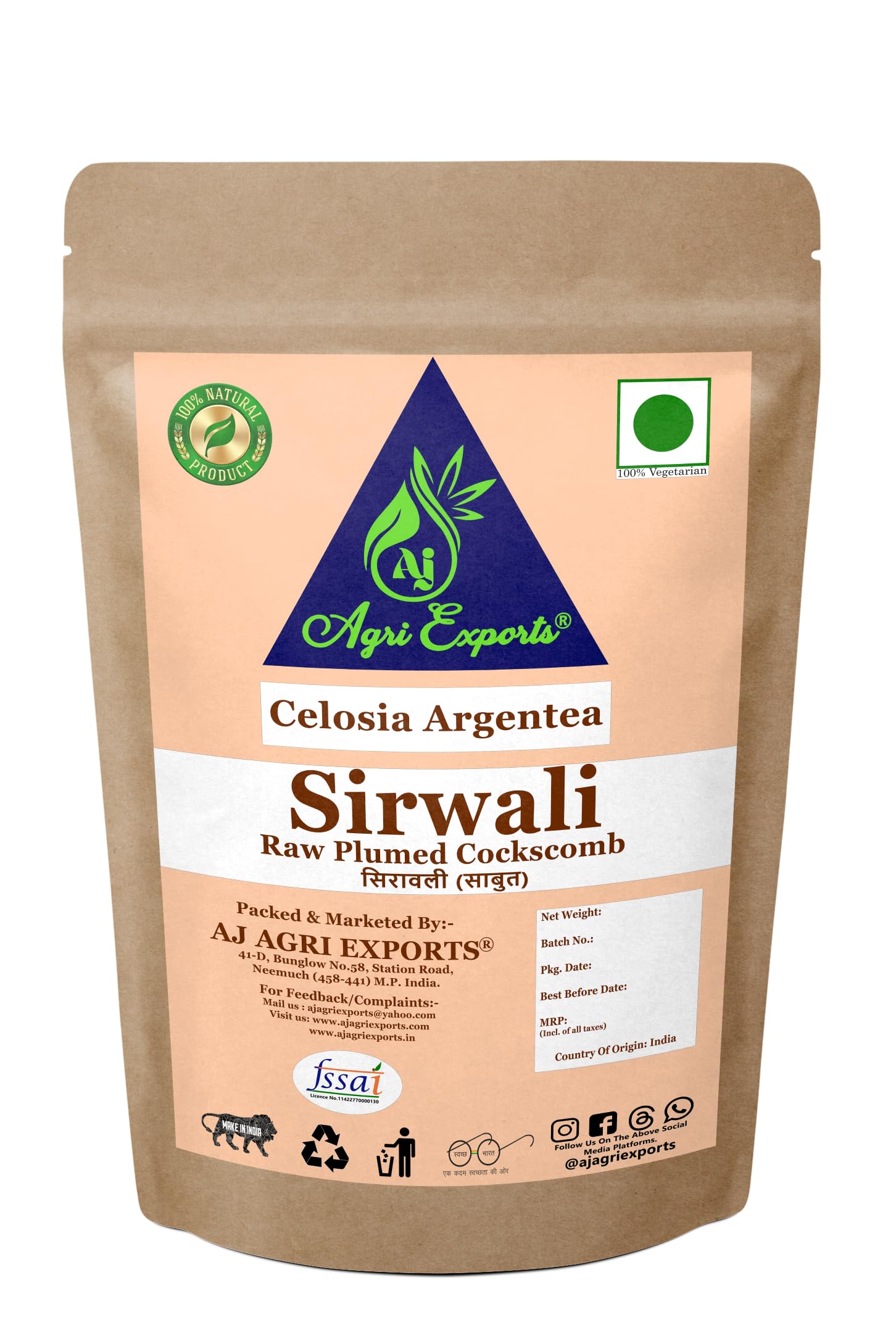 AJ AGRI EXPORTS Sirwali - Sirvali - Garkha - Plumed Cockscomb - Celosia Argentea - सिरावली (100Gram) (B09MCYCXNH) Amazon Price History, Amazon Price Tracker