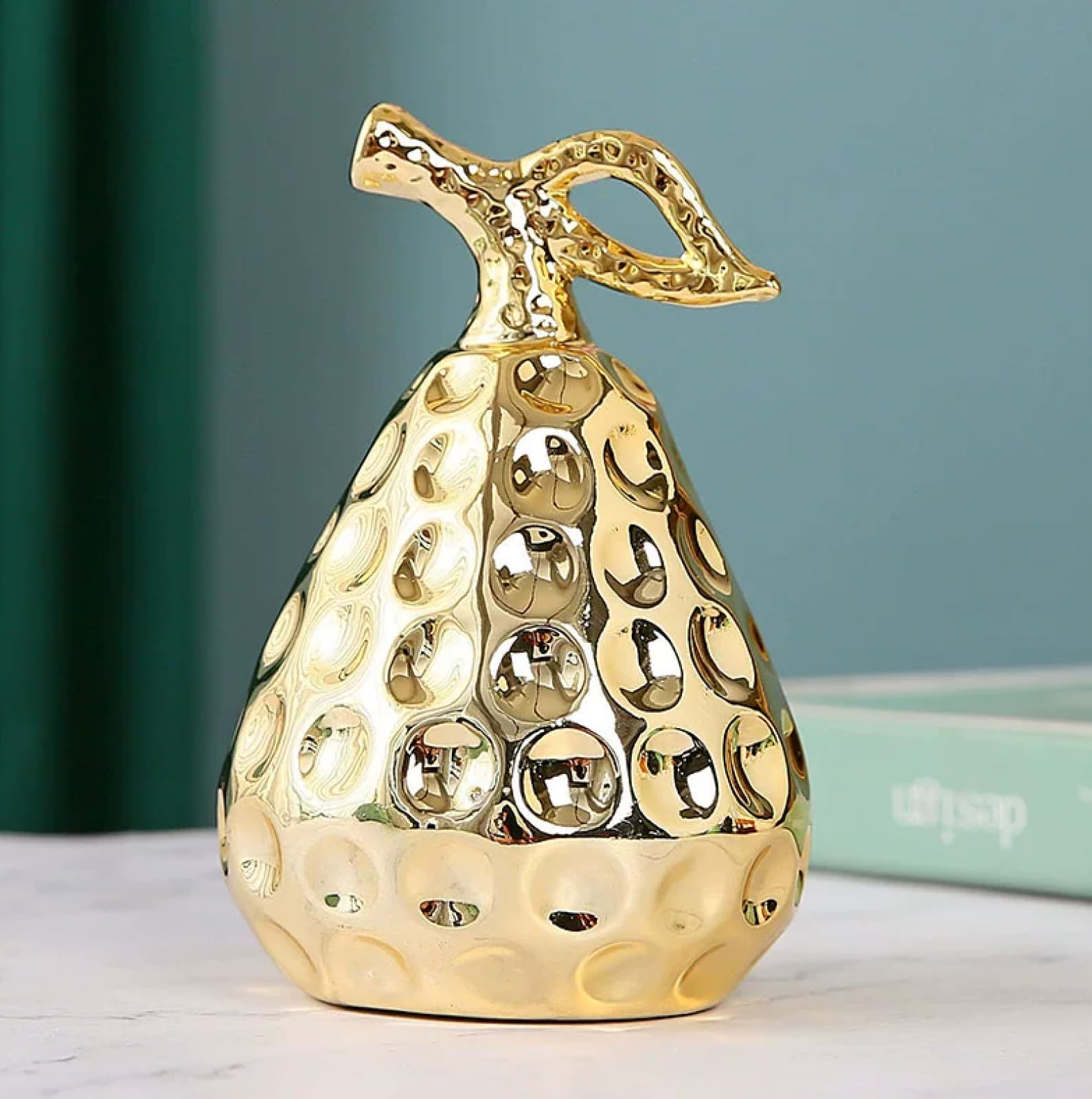 DECRZPB Handcrafted Ceramic Golden pear Sculpture Ornament Hotel Home Decor Office Wedding Gift
