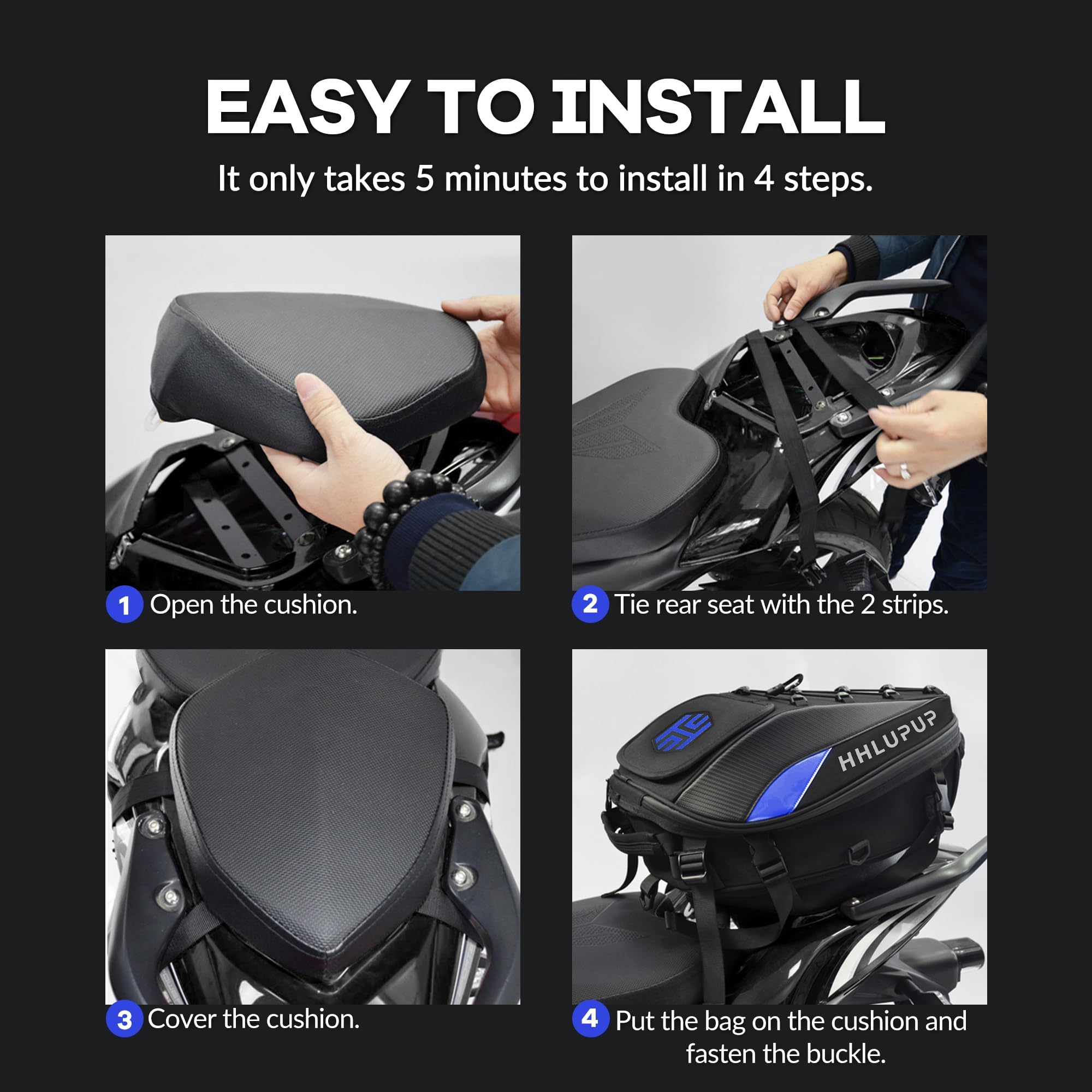 Borsa da sella per casco da moto, zaino da moto da 38 litri, impermeabile, borsa per casco da moto, 25-38 l, grande capacità, doppio uso (blu)