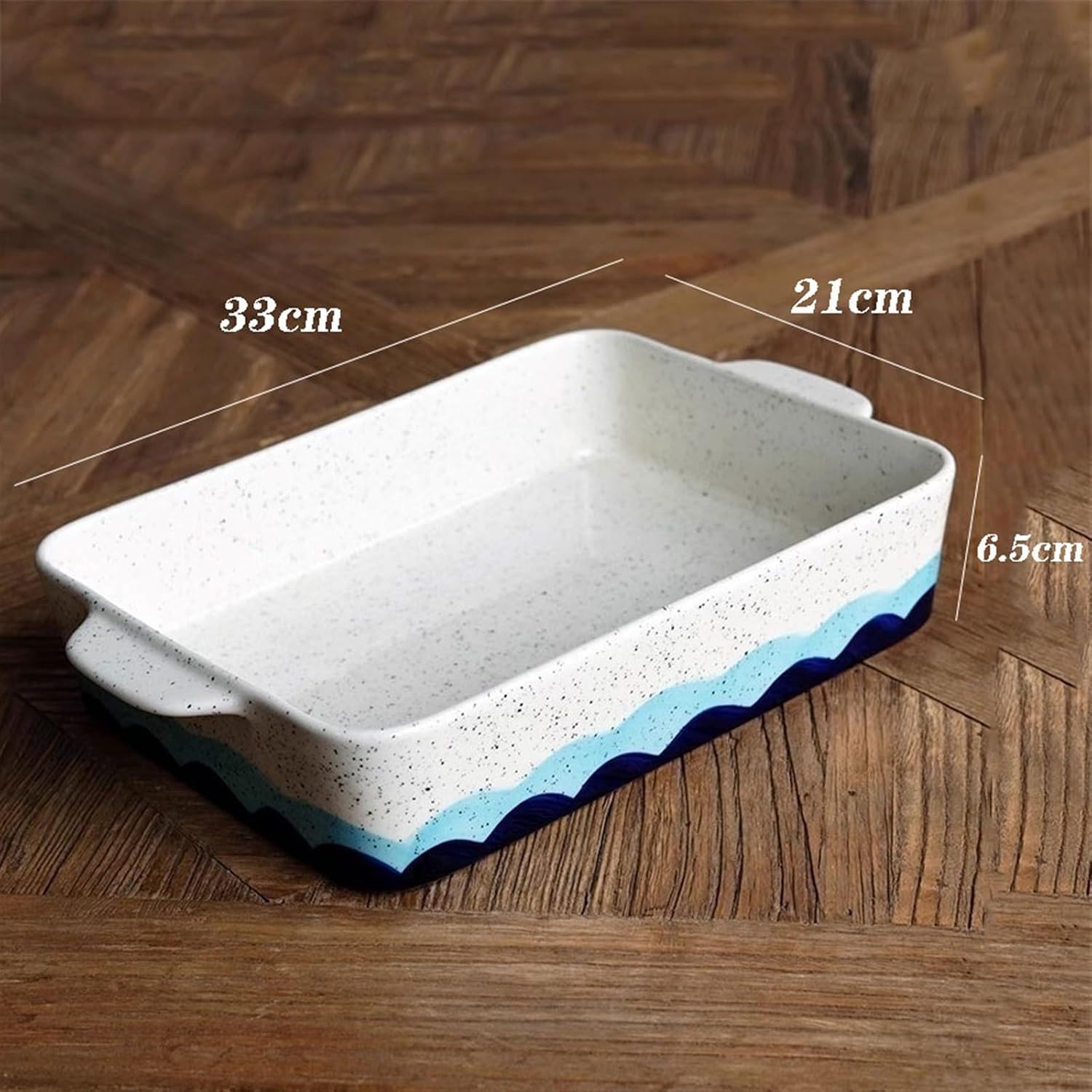 Lasagna Pans Blue Wave Pattern Underglaze Color Ceramic Porcelain Plate Double Ear Large Baking Dish Steamer Plate Multifunctional Household Dinner Plate Lasagne Dish,