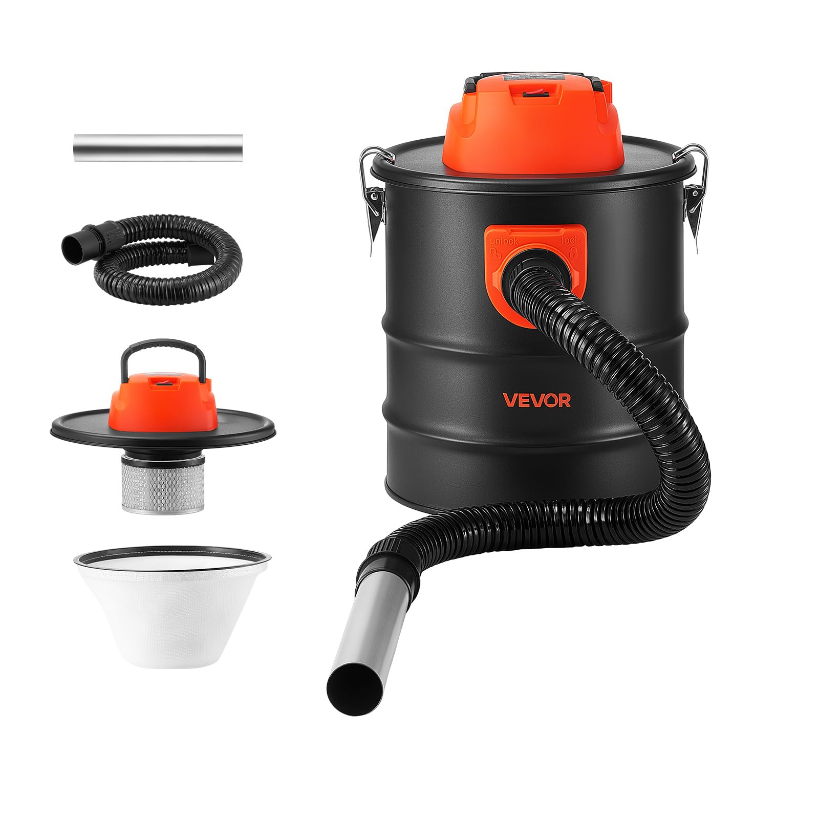 VEVOR Aspirateur à Cendres 15 L 1200 W, Aspirateur Cheminée avec Cuve Acier