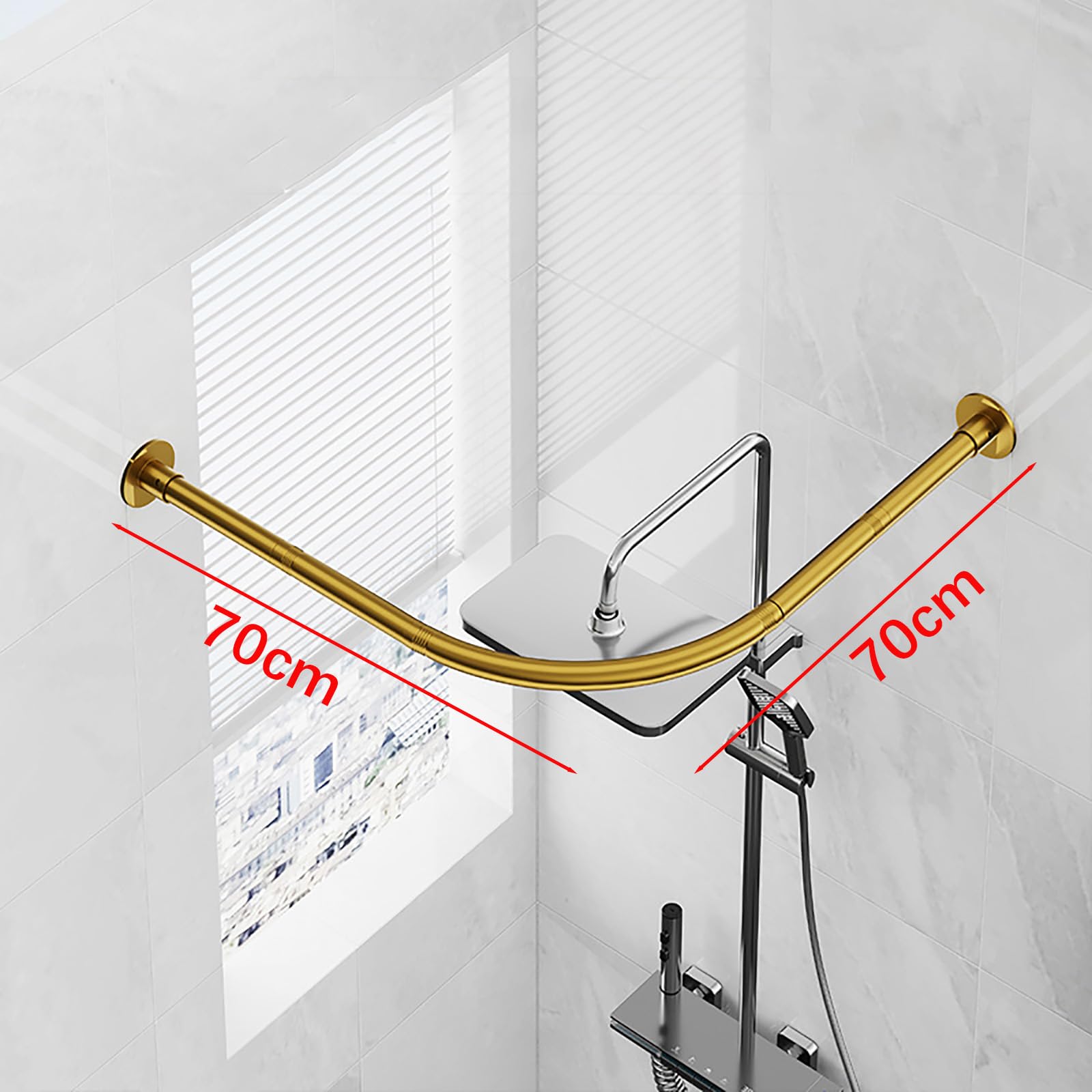 Bastone Tenda Doccia Angolare, 70 X 70 Cm Asta per Tenda Doccia Senza Foratura, Asta Tenda Doccia L Forma in Acciaio Inossidabile, Supporto Tenda Dorato Doccia per Bagno Spogliatoio