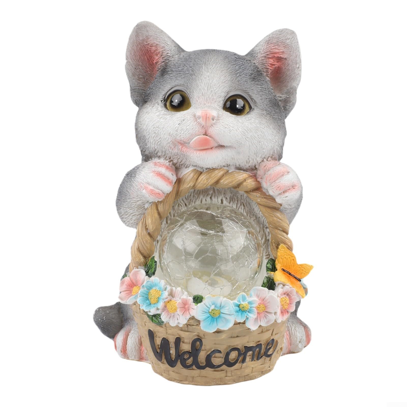 Statue de chat d'extérieur solaire résine anti UV jardin