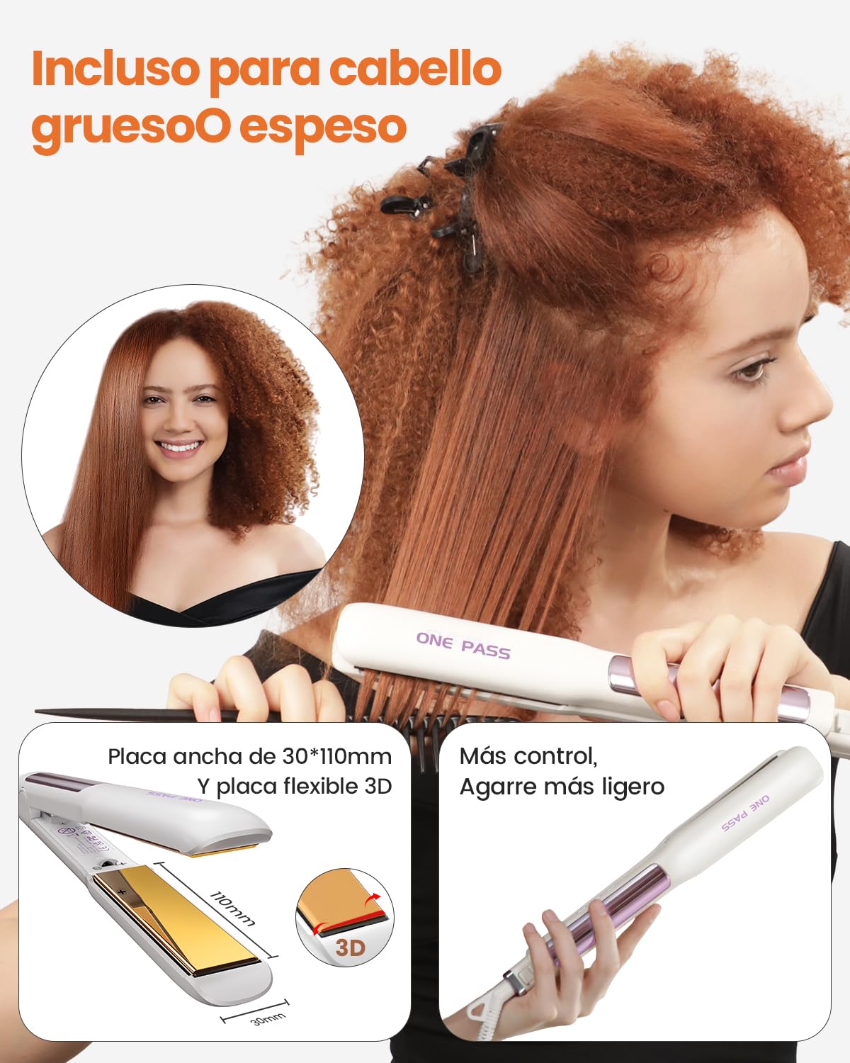 Faszin Plancha de Pelo Profesional 2 en 1 Titanio Iones Calentamiento 20s Pantalla LCD Alisar Rizar Estilizar Blanco