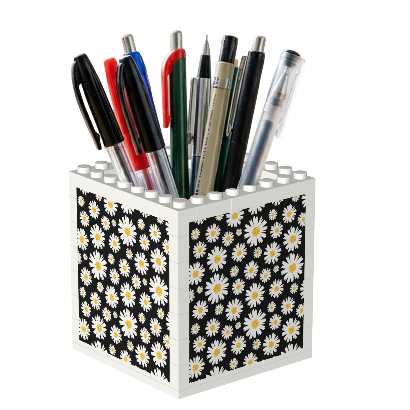 Poadnly Daisy Florals, Pen Pot Pencil Holder for Office Home School, Compact Desk Organiser for Office Stationery