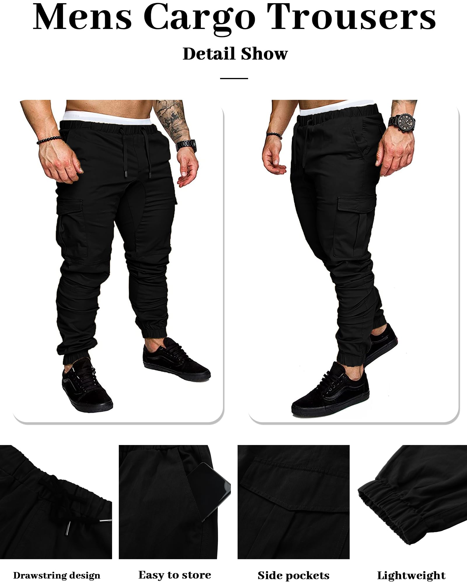 NANAMEEI Pantalon Cargo Homme en Coton Sport de Jogging Slim Fit Casual de Travail Taille Elastique avec 6 Poches