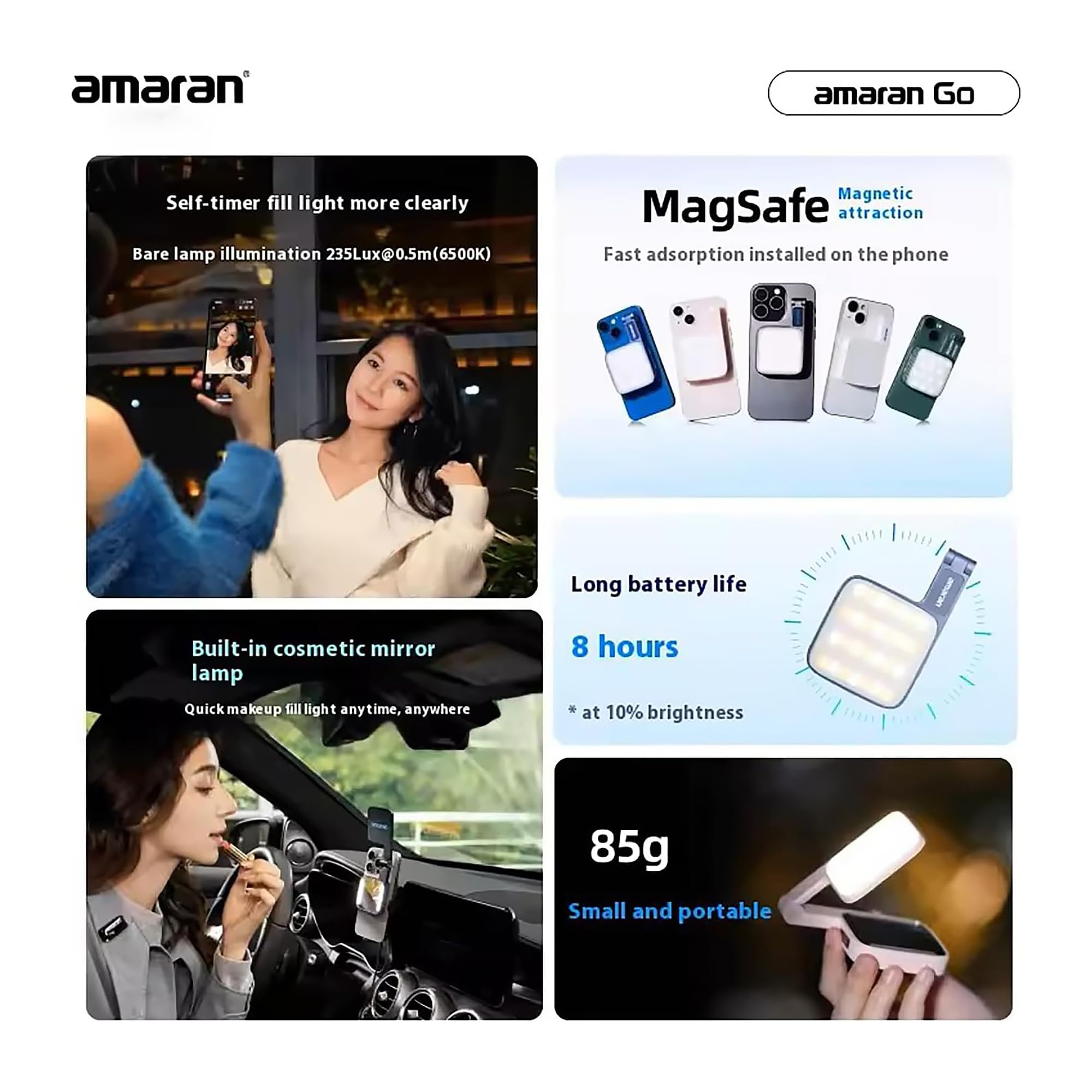 Amaran Go Magnetic Selfie Phone Light Dual LED Light Light con specchio regolabile CCT 2700K-6500K (rosa)