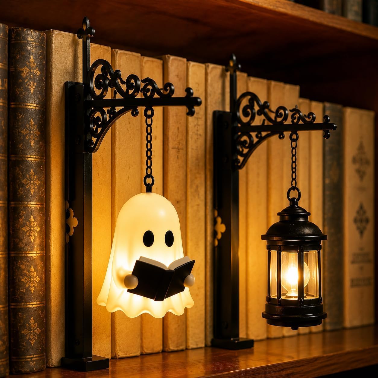 Library Lantern Decorative Bookshelf Lighting, Reading Bookshelf Lamp Lights for Bookworms, Antique Led Ghost Books Nook Lamp Ornament for Study Reading Corner, Unique Gift for Book Lovers (2pcs-f)