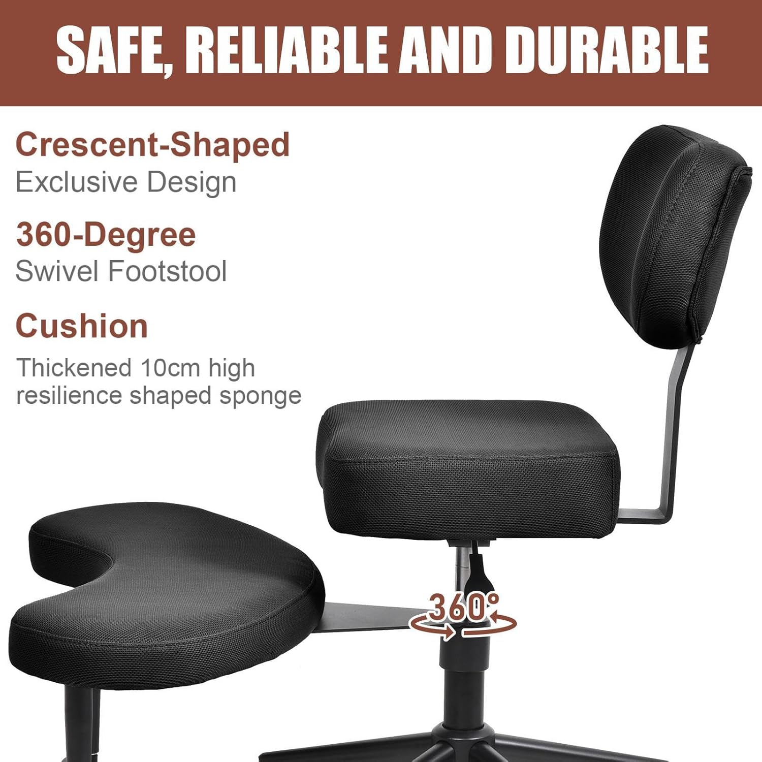 Cross Legged Meditation Chair Ergonomic Breathable Mesh Height Adjustable 18.7-23.2" 300 lbs Support 360° Swivel Casters & Footstool for Home Office Black
