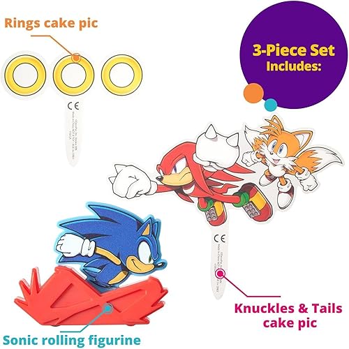 Miniatura 5 de DecoSet Sonic The Hedgehog - Decoración para tartas, juego de decoración de 3 piezas con cola y nudillos para tartas, anillos y figura de acción