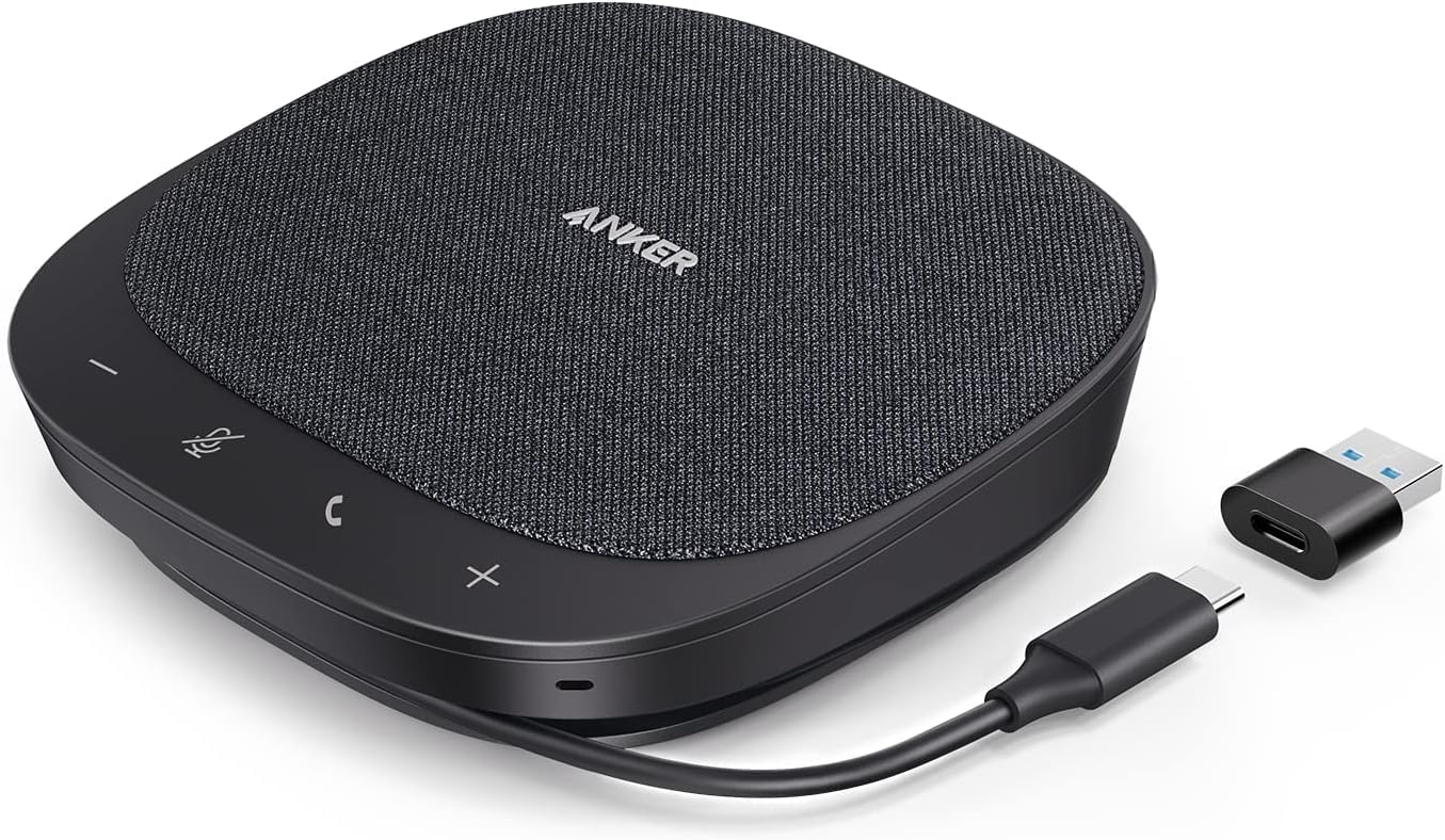 Anker PowerConf S330 USB Lautsprecher, Konferenzlautsprecher mit 4 Mikrofonen 360° Raumabdeckung