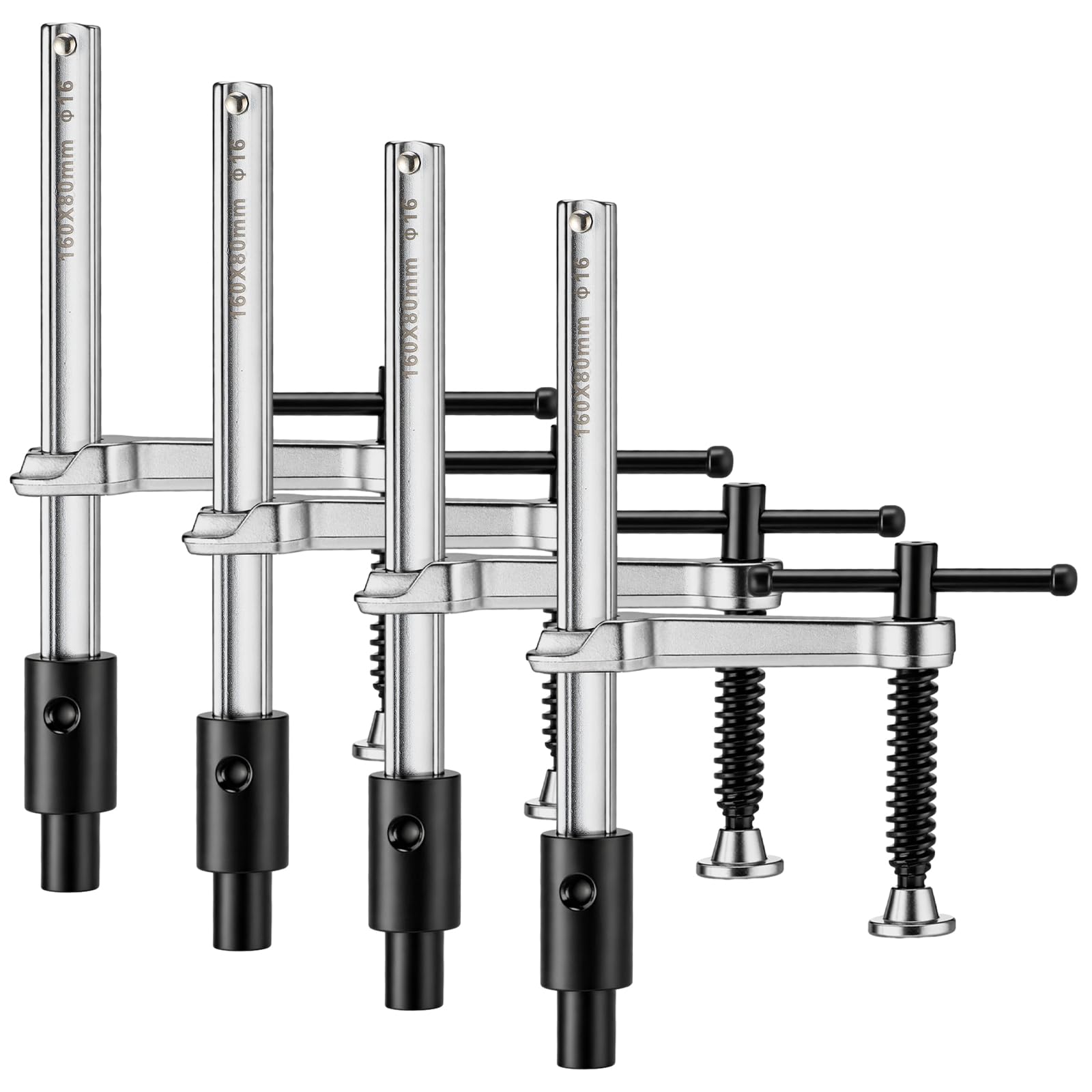 Moxweyeni Paquete de 4 abrazaderas de soldadura con mango en T de apertura máxima de 6-1/2 pulgadas, profundidad de garganta 3-1/4 pulgadas, se adapta a agujeros de mesa de soldadura de 16 mm