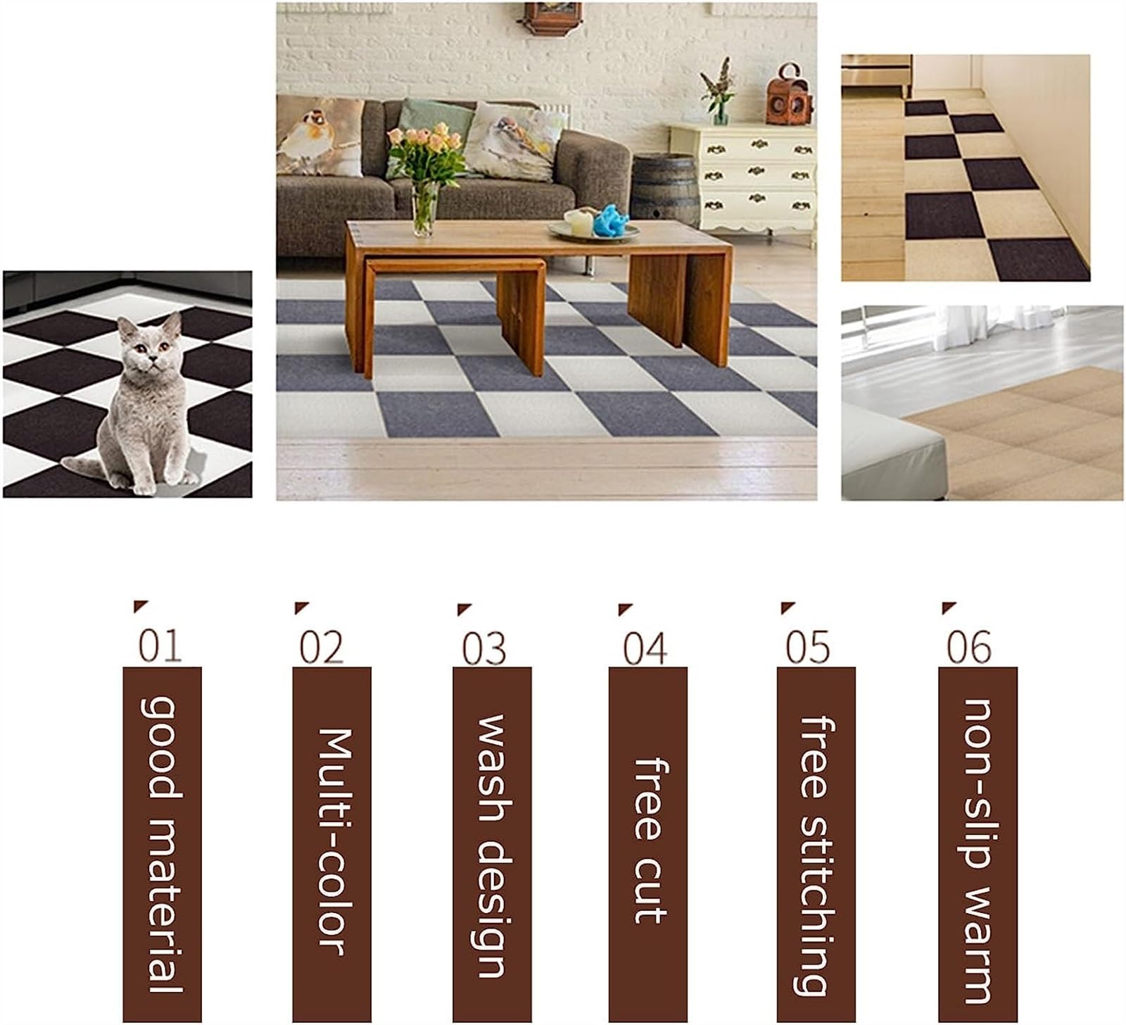 dalles de moquette, Carreaux de moquette 11x11 en 8 pièces, tapis auto-adhésif lavable(Cream Brown)