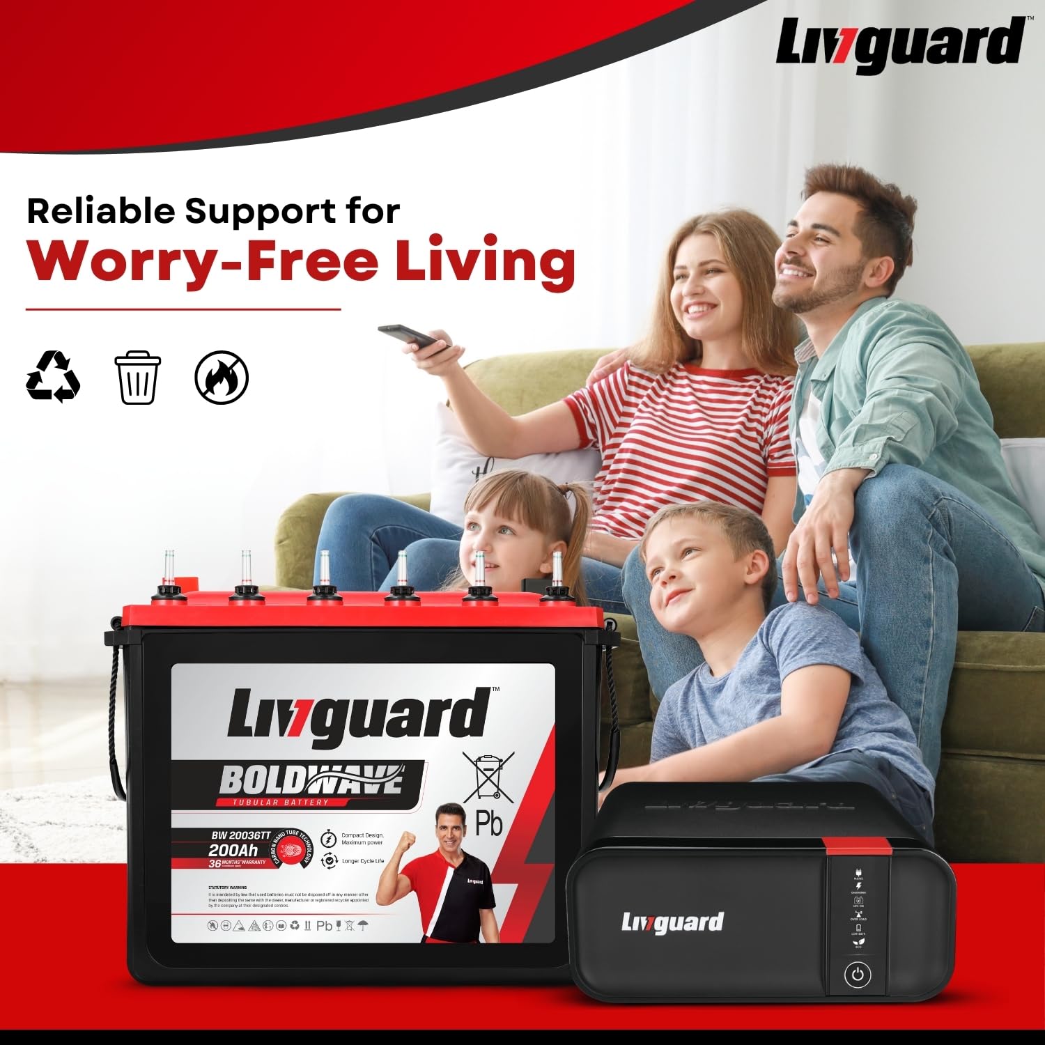 Livguard Sineverter Pro 900VA/12V Pure Sine Wave Inverter with Livguard 200Ah Tall Tubular Value Plus Bold Series Inverter Battery|Reliable Power Backup for Home, Office, and Shops - Image 5 thumbnail