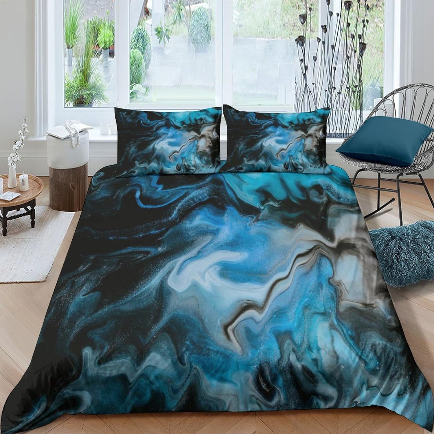 Housse de couette 260x240 colorée parure de lit 3 pièces pour chambre ado et adulte