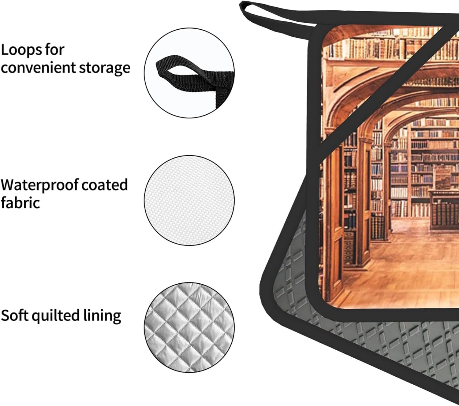 Library Bookcase Oven Mitts and Pot Holders Set of 4 Heat Resistant Kitchen Gloves with Silicone Palm Hot Pads for Baking Cooking Grilling BBQ