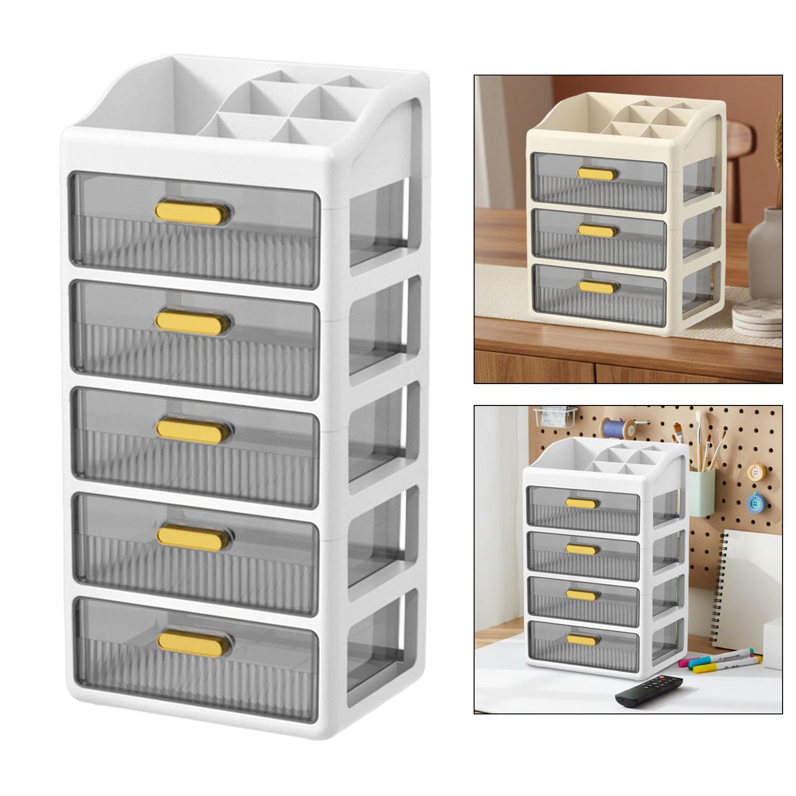 Organizzatore Da Scrivania con Cassetti, Organizer per Trucchi, Scatola Portaoggetti Da Scrivania, Scomparto Organizer Da Scrivania, Espandibi, 5 Livelli Bianchi