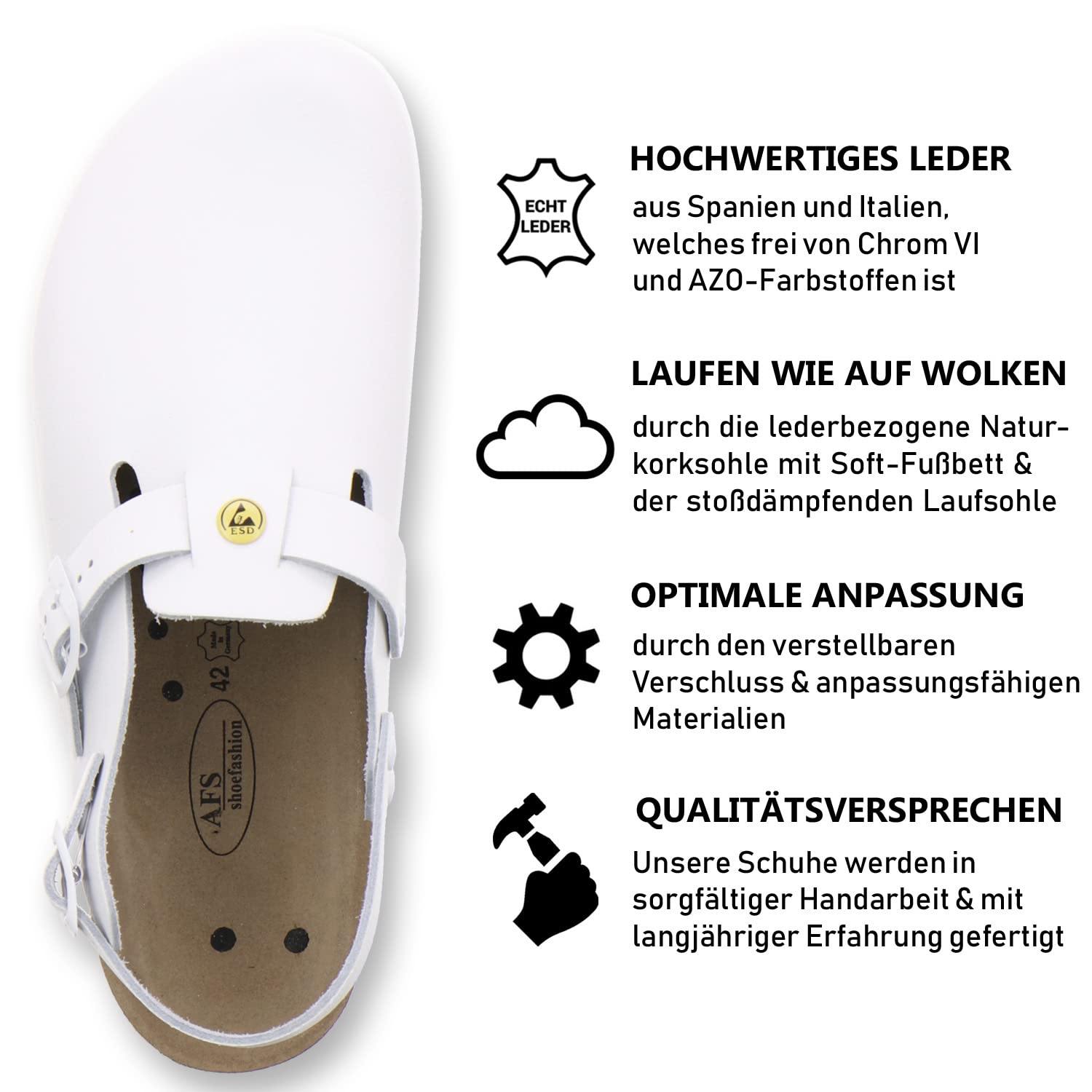 AFS-Schuhe 31940 Zapatos de trabajo para mujer y hombre antiestáticos, zapatos de trabajo de piel, zapatos de enfermería, zapatos de laboratorio