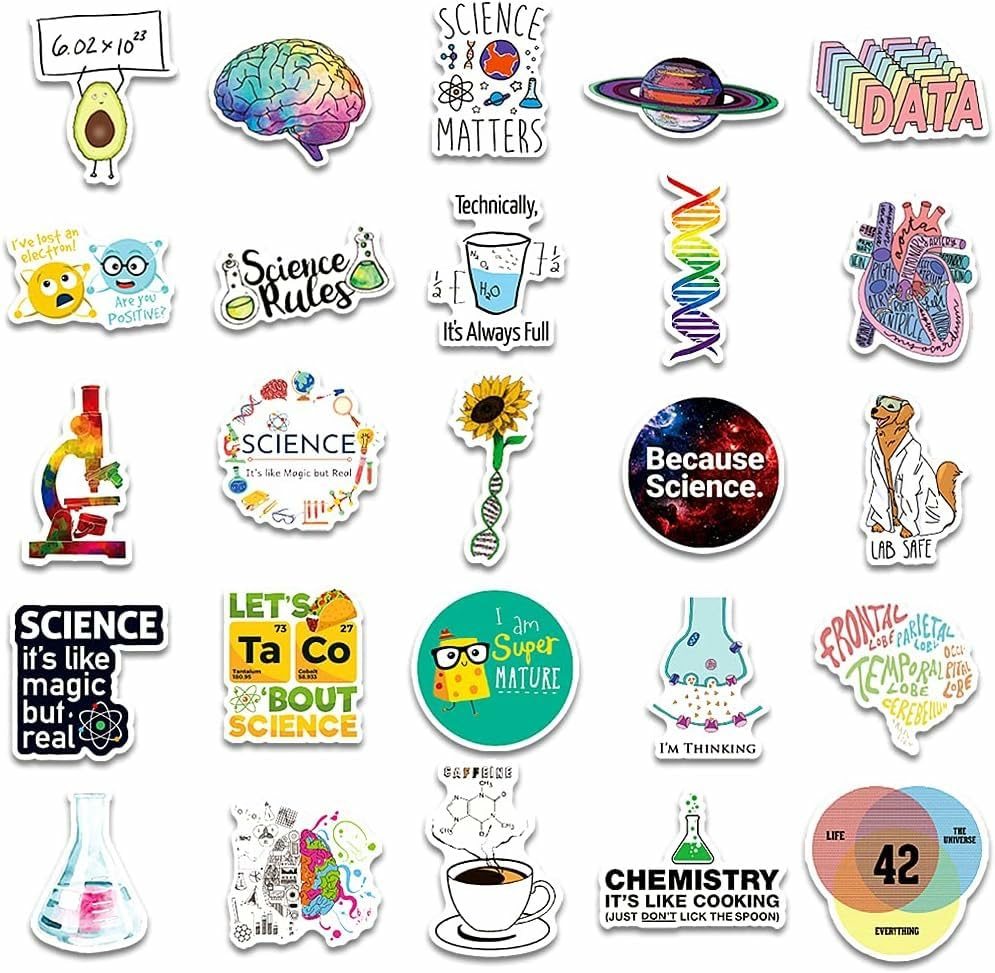 GADGETS WRAP Natural Sciences Stickers Pack, Physics, Chemistry, Biology Experiment Vinyl Stickers, Student Science Laboratory Sticker 1