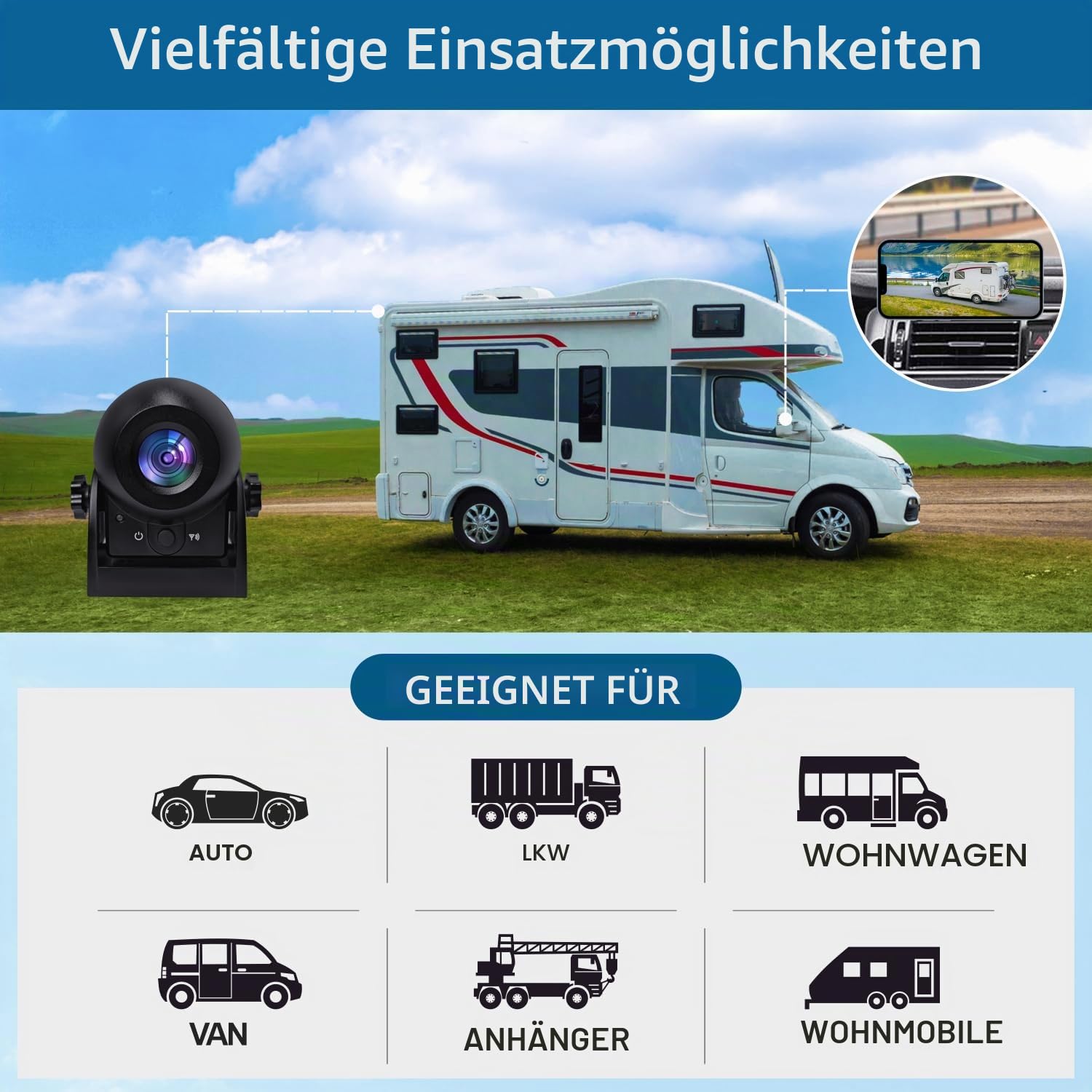 Rückfahrkamera Kabellos Nachtsicht IP68 Wasserdicht Magnetisch WiFi für Auto Smartphone APP