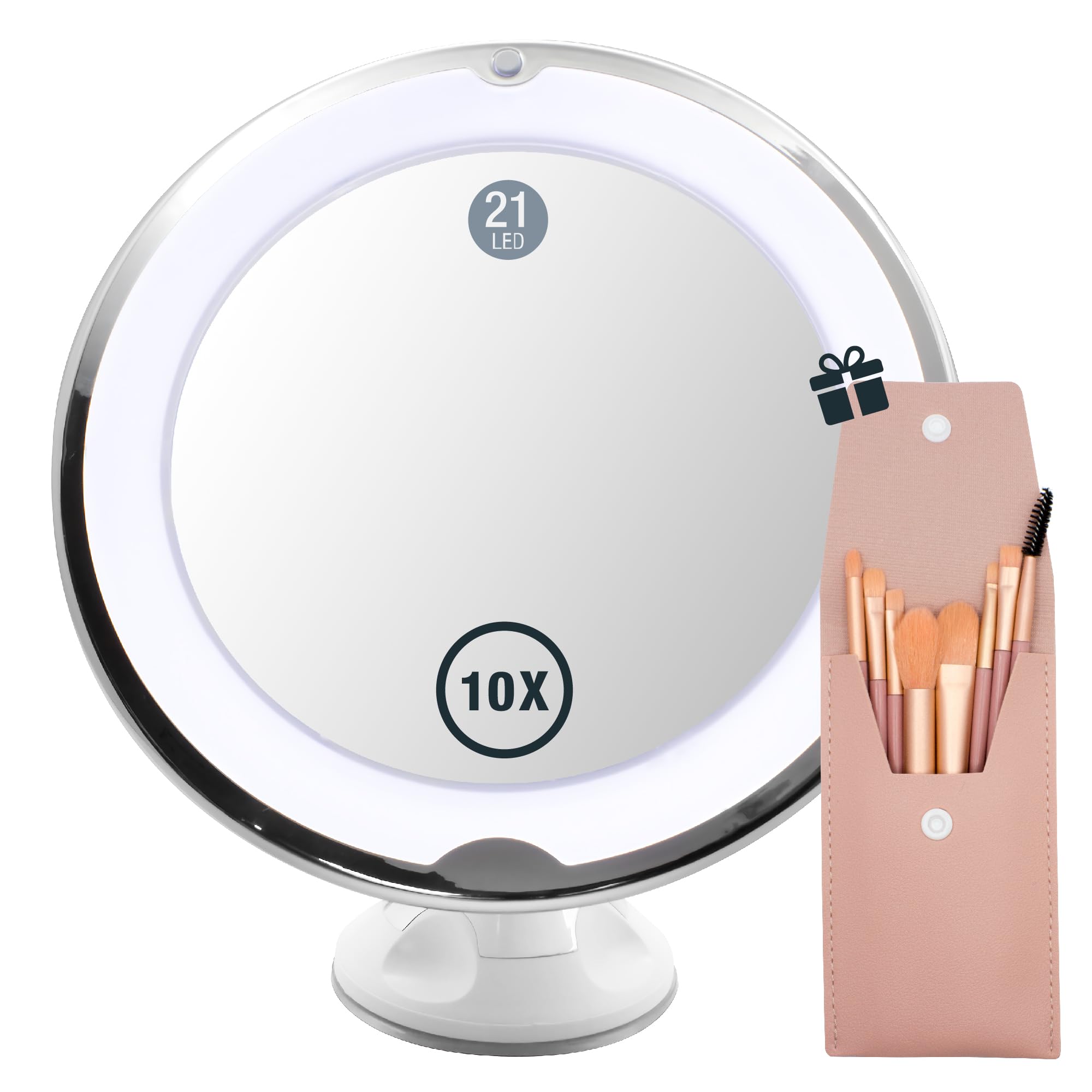 KRESI Espejo Maquillaje con luz - Espejo baño con luz con Aumento 10x - Espejo Maquillaje - Espejo Aumento - Espejo Aumento con luz - brochas de Maquillaje