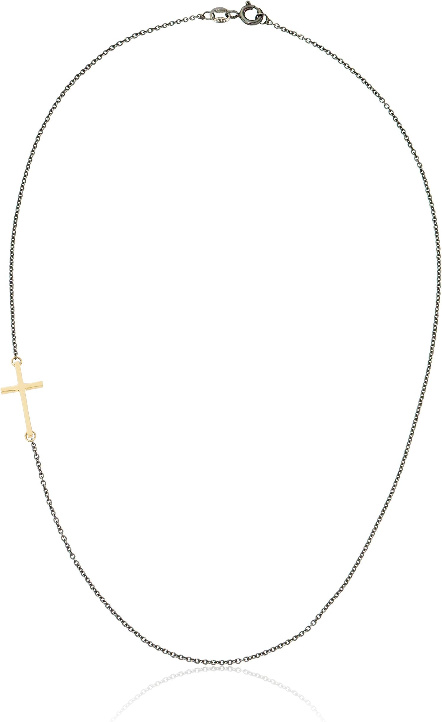 Mizuki 14k Side Cross Necklace On Sterling Silver Chain, 16"