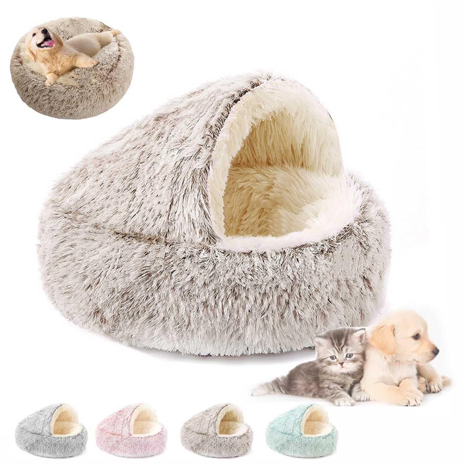Olvys Cozy Cocoon Dog Bed, Olvys Cozy Cocoon Pet Bed for Dogs, Calming Fluffy Cat Dog Bed with Cover Cave, Cat Beds for Indoor Cats, Non-Slip Waterproof Base (Coffee, M (20"))