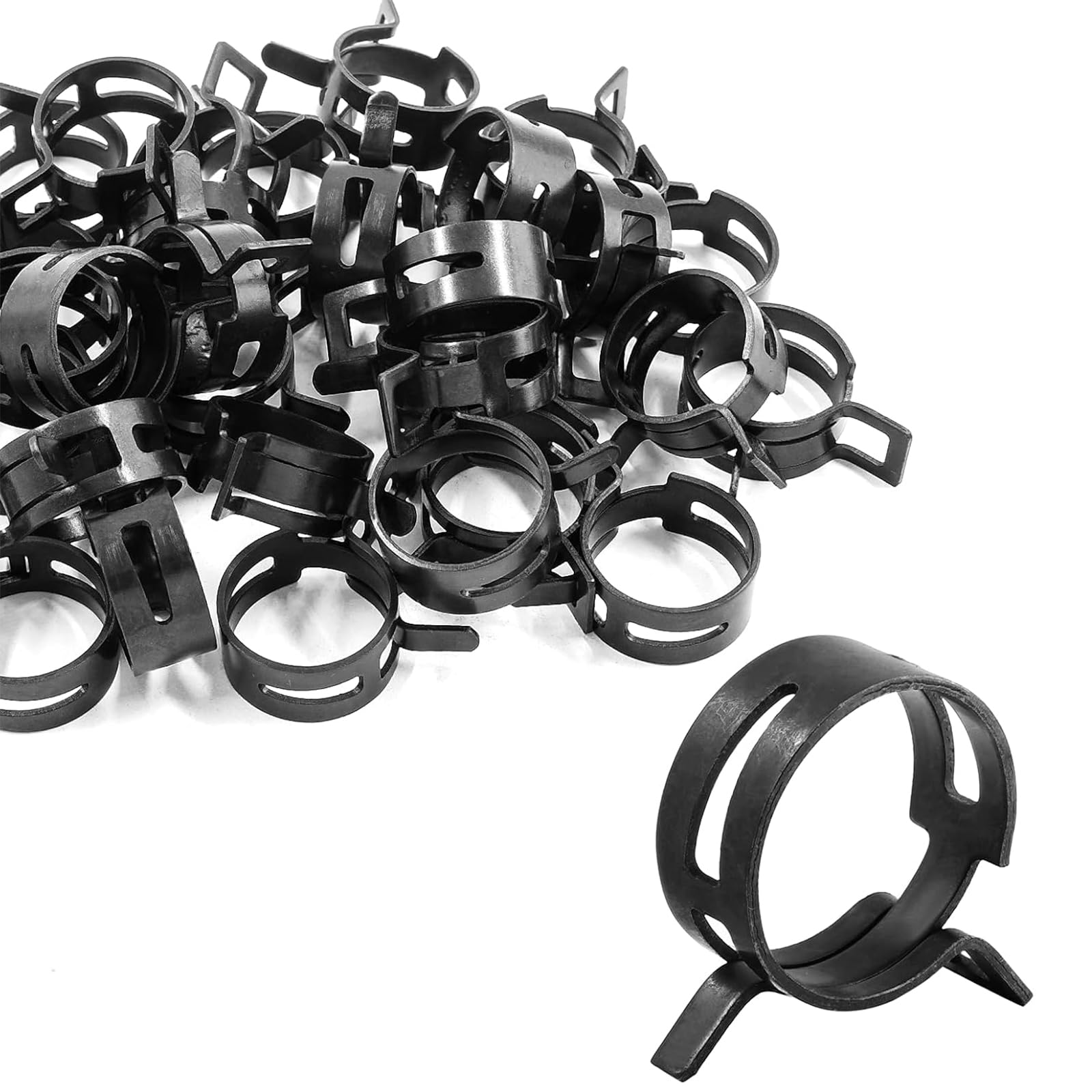 Kemcatui 20Pcs 25mm Spring Band Type Hose Clamps, 1 inch Manganese Steel Hose Clip Black Fuel Line Clamp, Vacuum Hose Clamps Silicone Clamp for Water