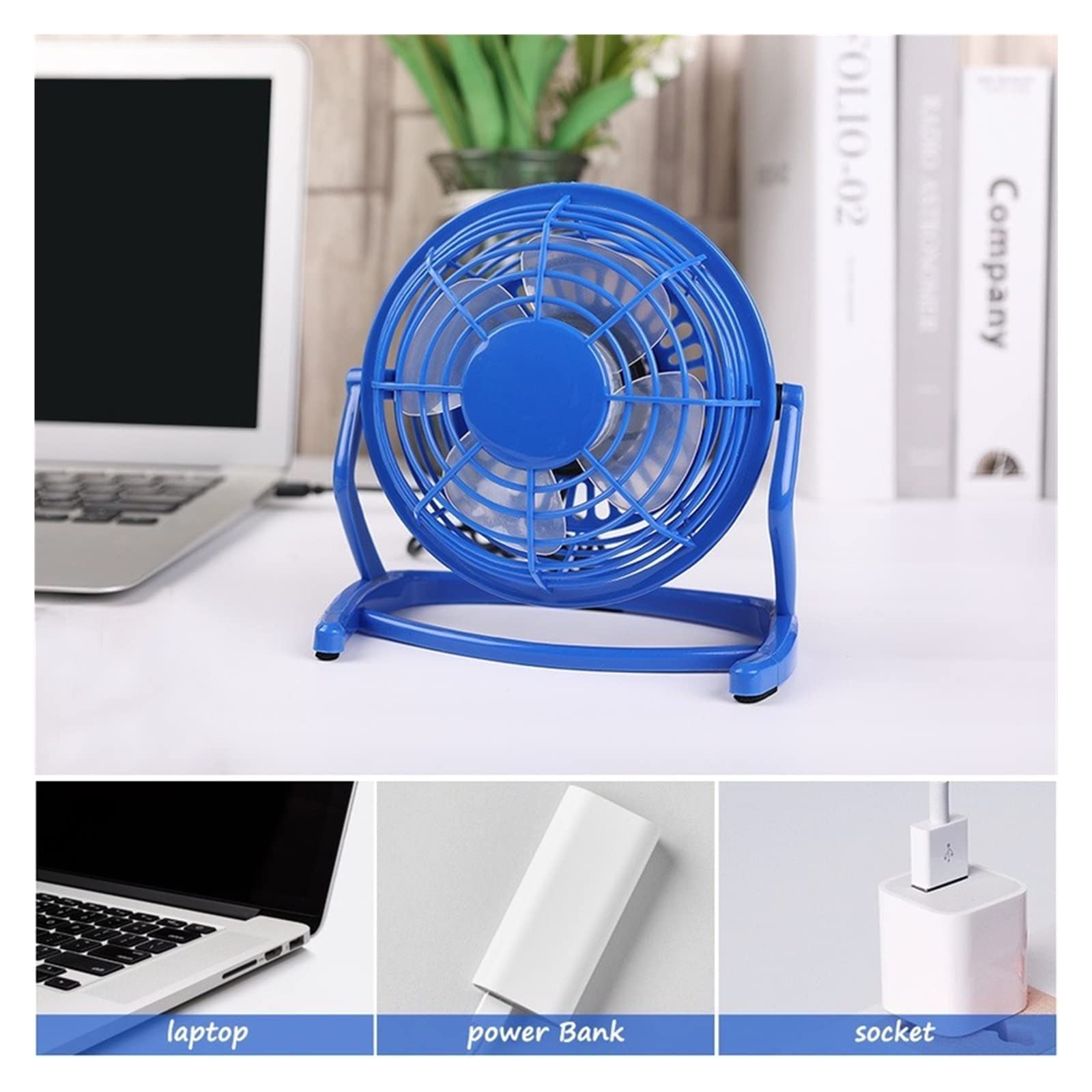 Ventilatore piccolo, Ventola silenziosa USB universale for PC domestico in ufficio(White)