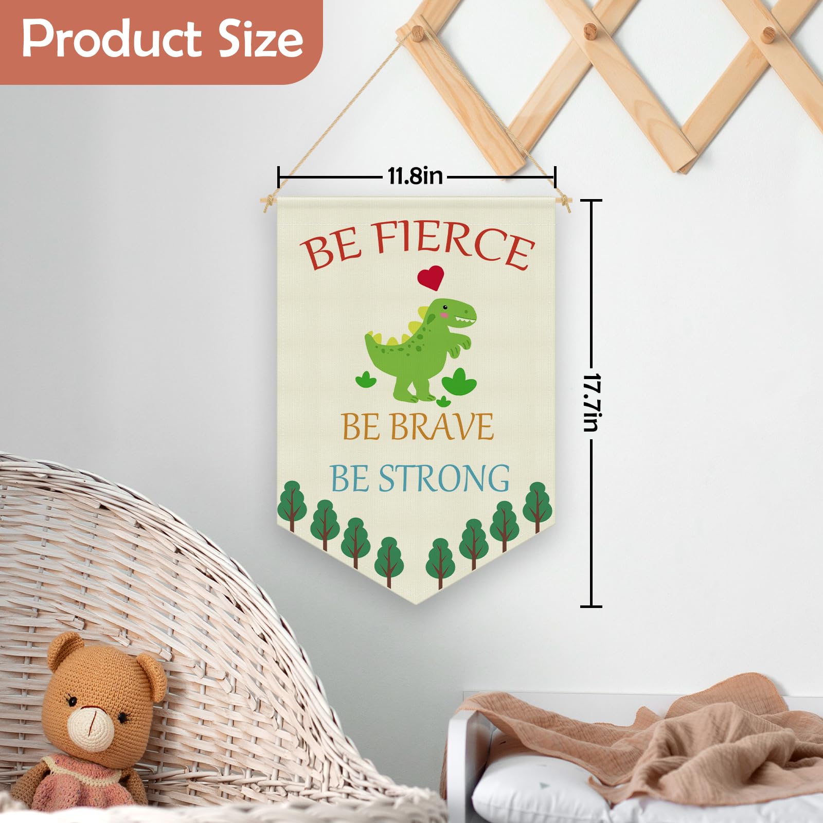 Dinosaur Room Decor for Boys Hanging Pennant Flag Banner Dino Inspirational Wall Art Inspirational Posters Wall Decor for Kids Bedroom Playroom Nursery Classroom Linen Cotton Flag