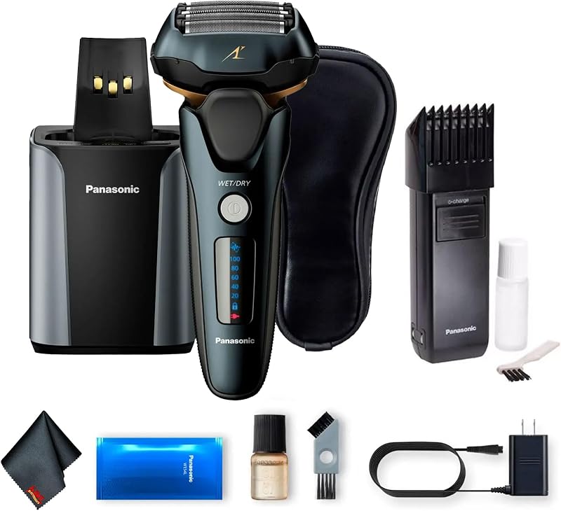 Panasonic ARC5 5-Blade Electric Shaver (ES-LV97-K) Bundle | For Shaving & Grooming | Clean and Charge Station + Beard and Mustache Trimmer + Shaver Case