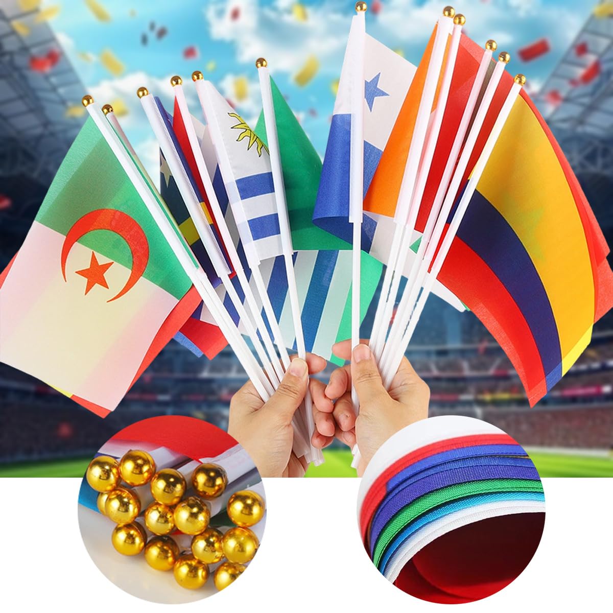 Bandera de Mano Copa del Mundo 2026 Fútbol, 48 Banderas de 48 Países, Decoración para Fiestas