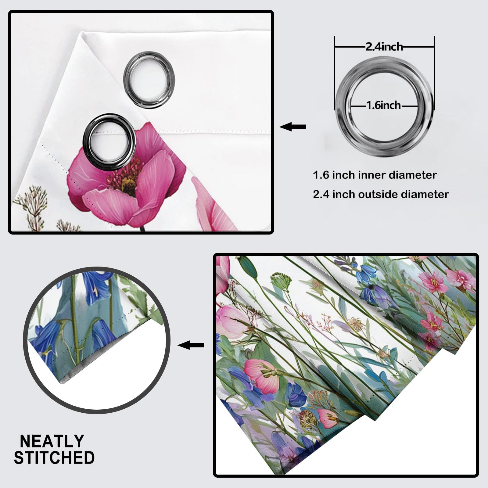 Rideau Salon Occultant 3D Motif Coquelicot Rose Rideaux Et Draperies avec Oeillets Décoration Fenêtre Isolation Thermique pour Intérieurs Et Maison Économie D'Énergie 140L × 160H Cm,Rose Blush
