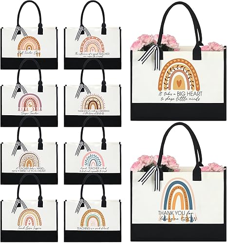 Sweetude Paquete de 10 regalos de agradecimiento para profesores, regalos para el día del profesor, bolsa de lona arcoíris para la playa, para