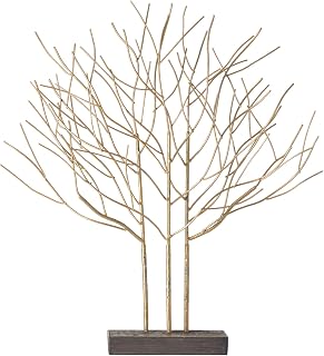 Torre & Tagus Gramercy 23.5" Handmade Gold Metal Tree Sculpture with Concrete Base - Abstract Modern Home Decor