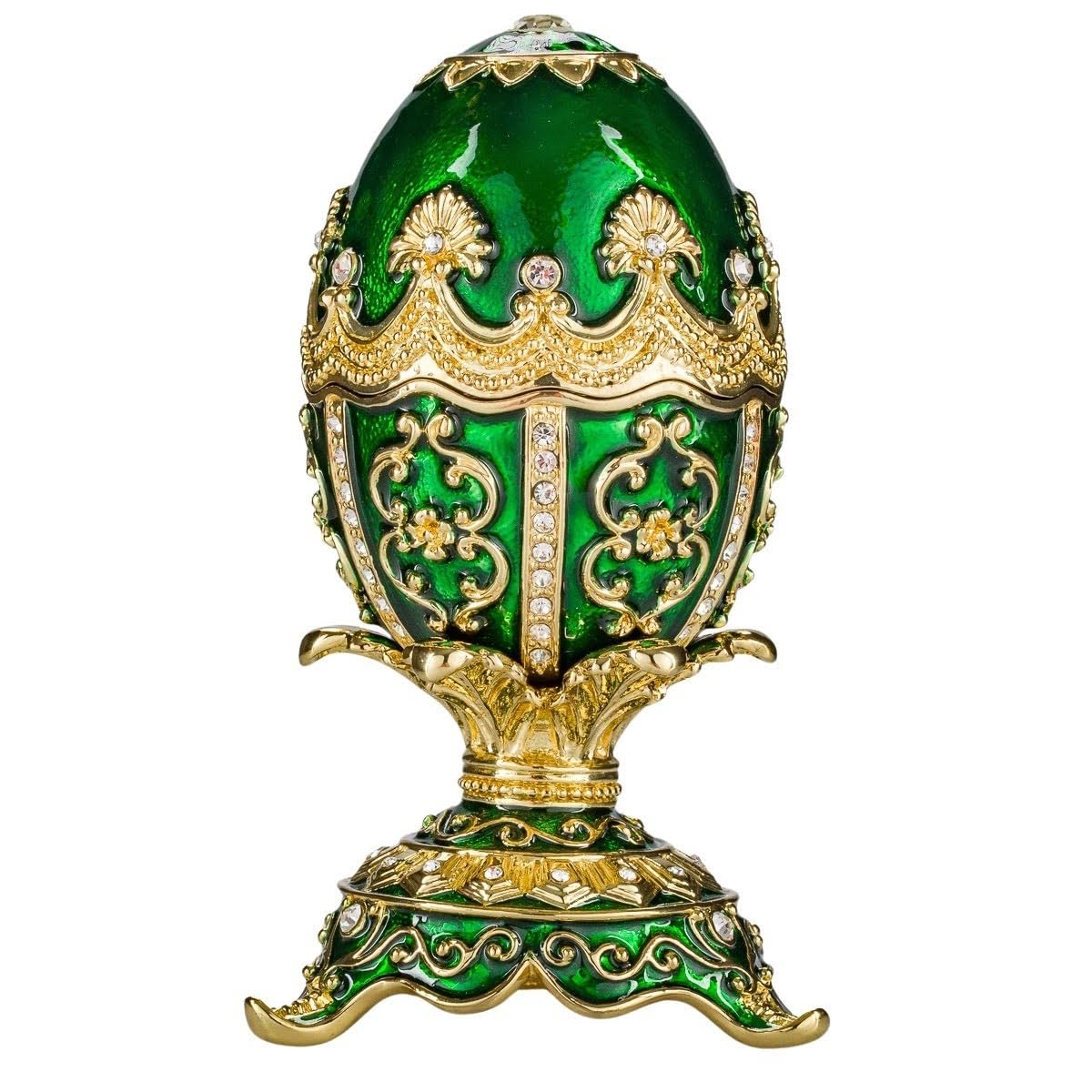 danila-souvenirs Jajko muzyczne w stylu Faberge Szkatułka na biżuterię z figurką wróżki 12,5 cm zielone