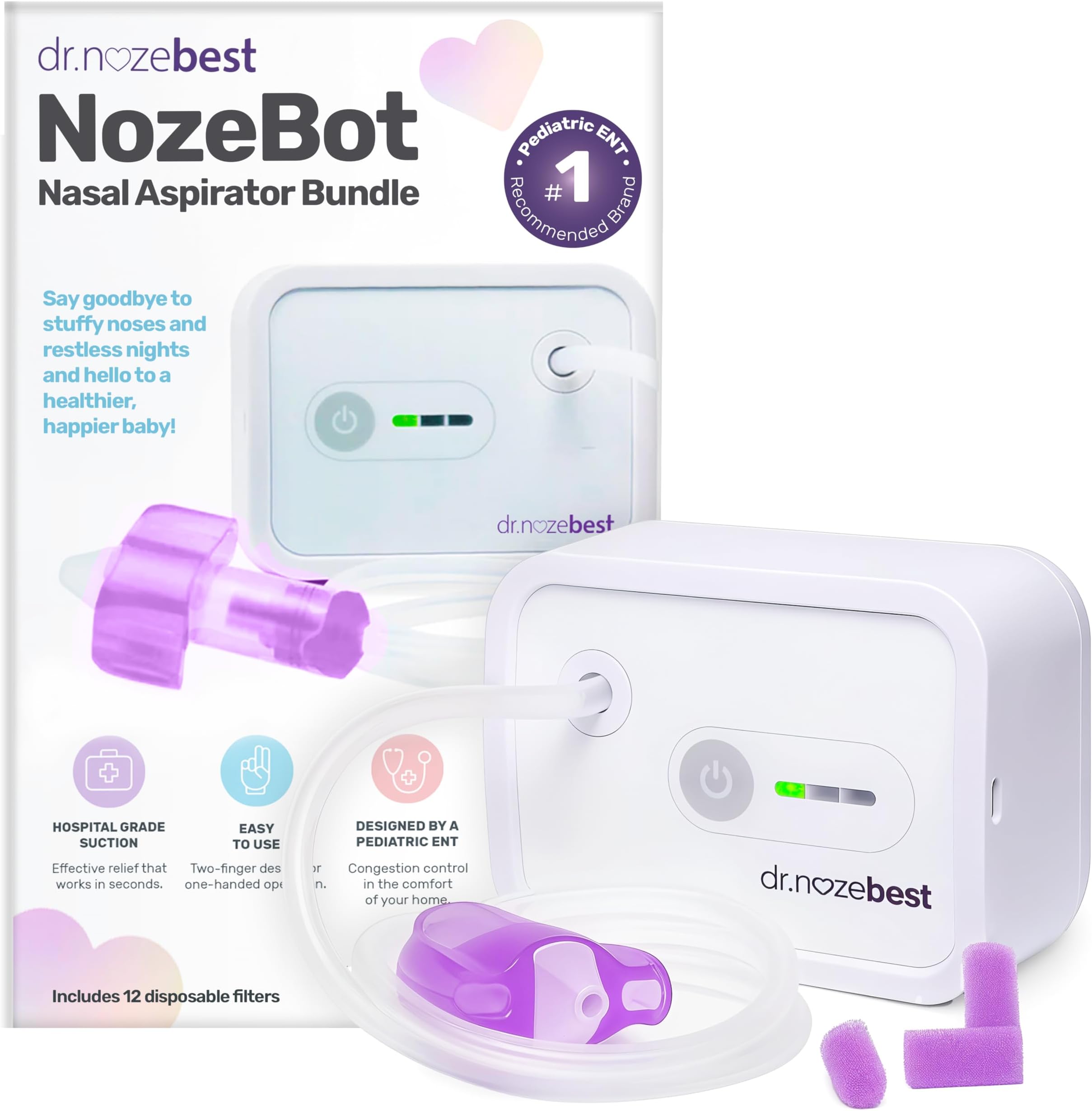 Dr. Noze Best - NozeBot | Electric Nasal Aspirator | Hospital Grade Suction | Safe for Infants and Toddlers (Mild to Severe Congestion - The Original NozeBot)