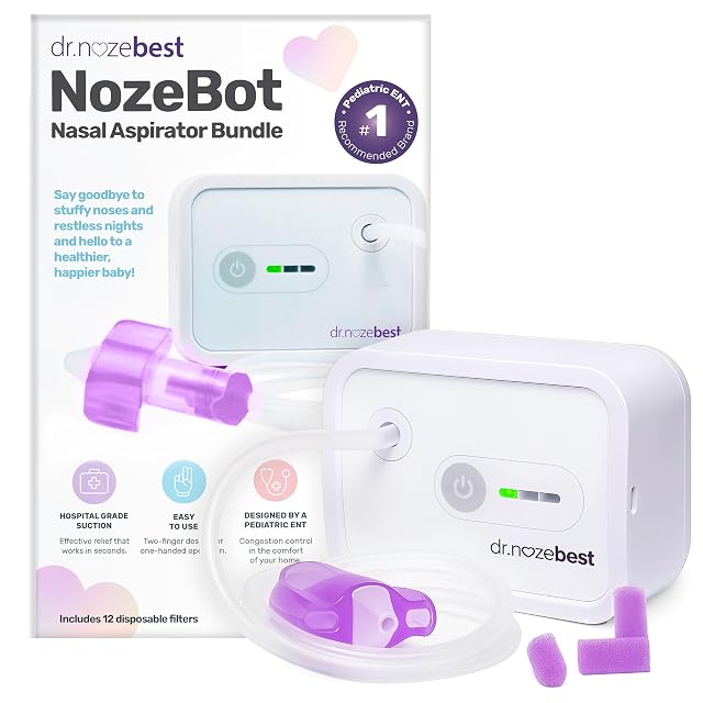 Dr Noze Best NozeBot Electric Baby Nasal Aspirator - Designed by a Pediatric ENT for Safe Gentle Congestion