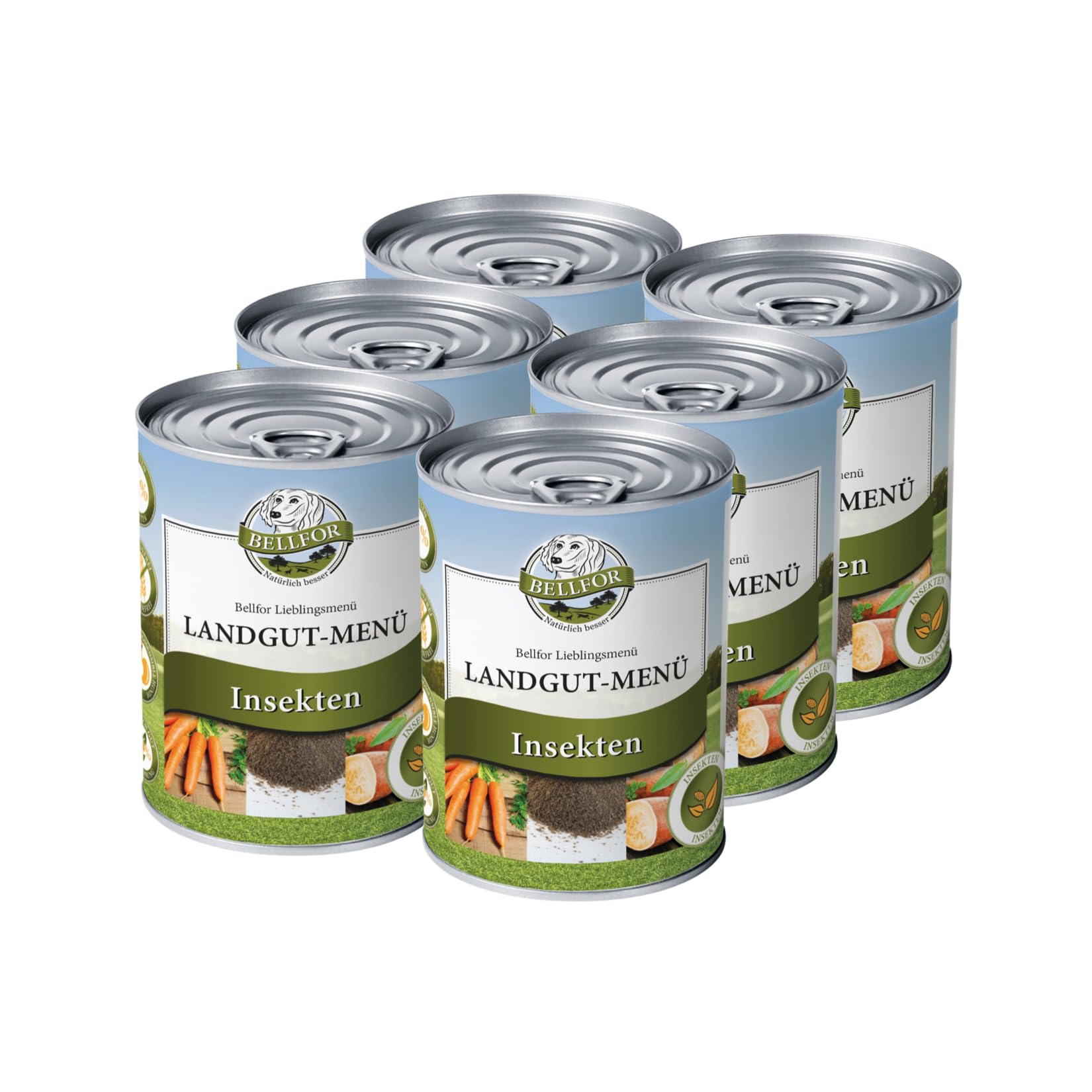 Bellfor Landgut-Menü: Getreidefreies, hypoallergenes Nass-Hundefutter mit Insekten (6 x 800 g)