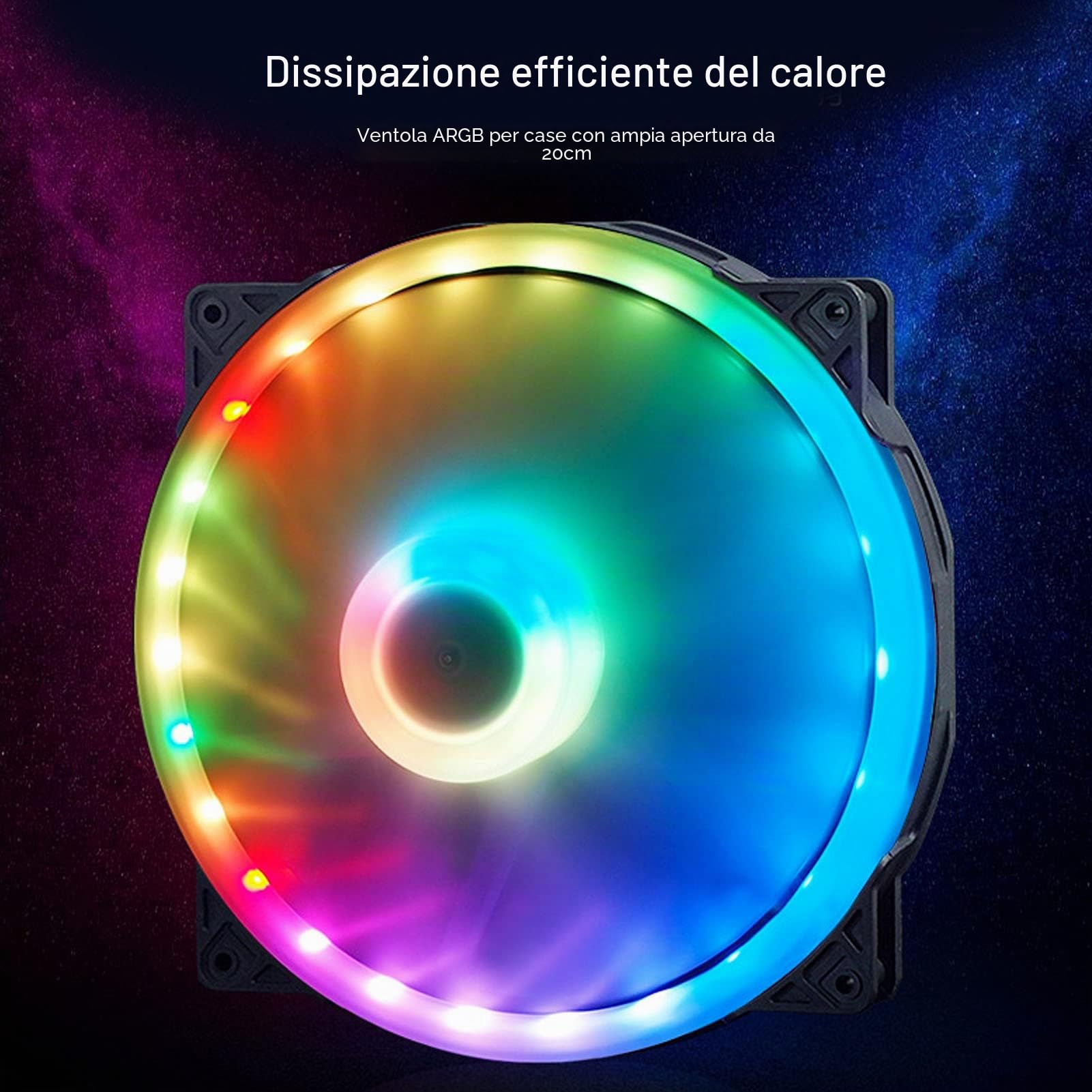 Ventole per Case, 200 Mm Grandi Cuscinetti Idraulici Ventole Volume D'aria ARGB Effetto Luce Silenzioso a Basso Rumore 4PIN PWM+5V ARGB Clicca per Collegare Ventola per Case del Computer 12V