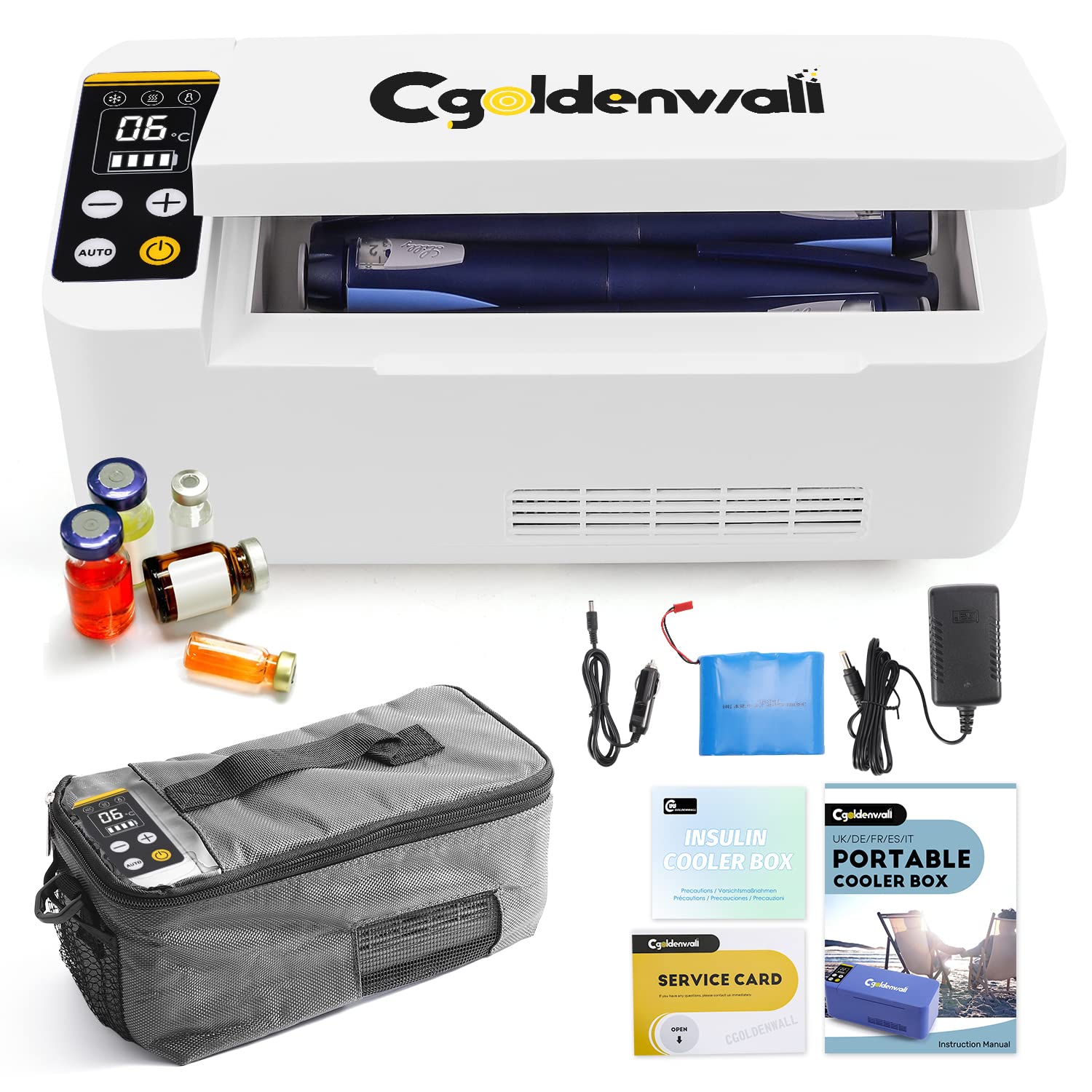 CGOLDENWALL Refrigerador de Insulina Portátil de Gran Capacidad 180 * 79 * 31mm, Nevera Medicamientos con 2-8℃ Temperatura Constante, Sistema de Alarma & Pantalla LED, para Coche, Hogar, Viaje