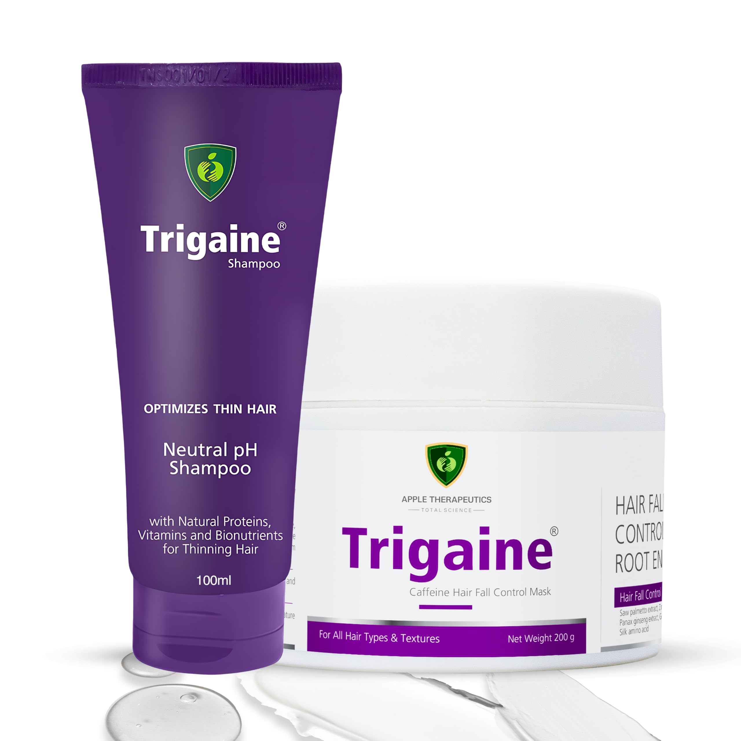 Trigaine Hair Care Combo Pack | pH Balanced Shampoo (100ml) & Caffeine Hair Fall Control Mask (200ml) | Anti-Hair Fall Treatment for Strengthening and Nourishing Hair-image-2