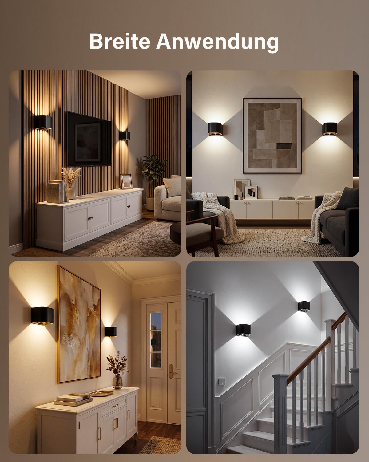 Leselux Wandleuchte Innen mit Bewegungsmelder, Ohne Stromanschluss, 4 Stück | Akku Wandlampe mit Fernbedienung, 5400mAh Aufladbar Batterie, 3 Farben 3000K /4500K/6000K Dimmbar, für Treppen Schlafzimmer