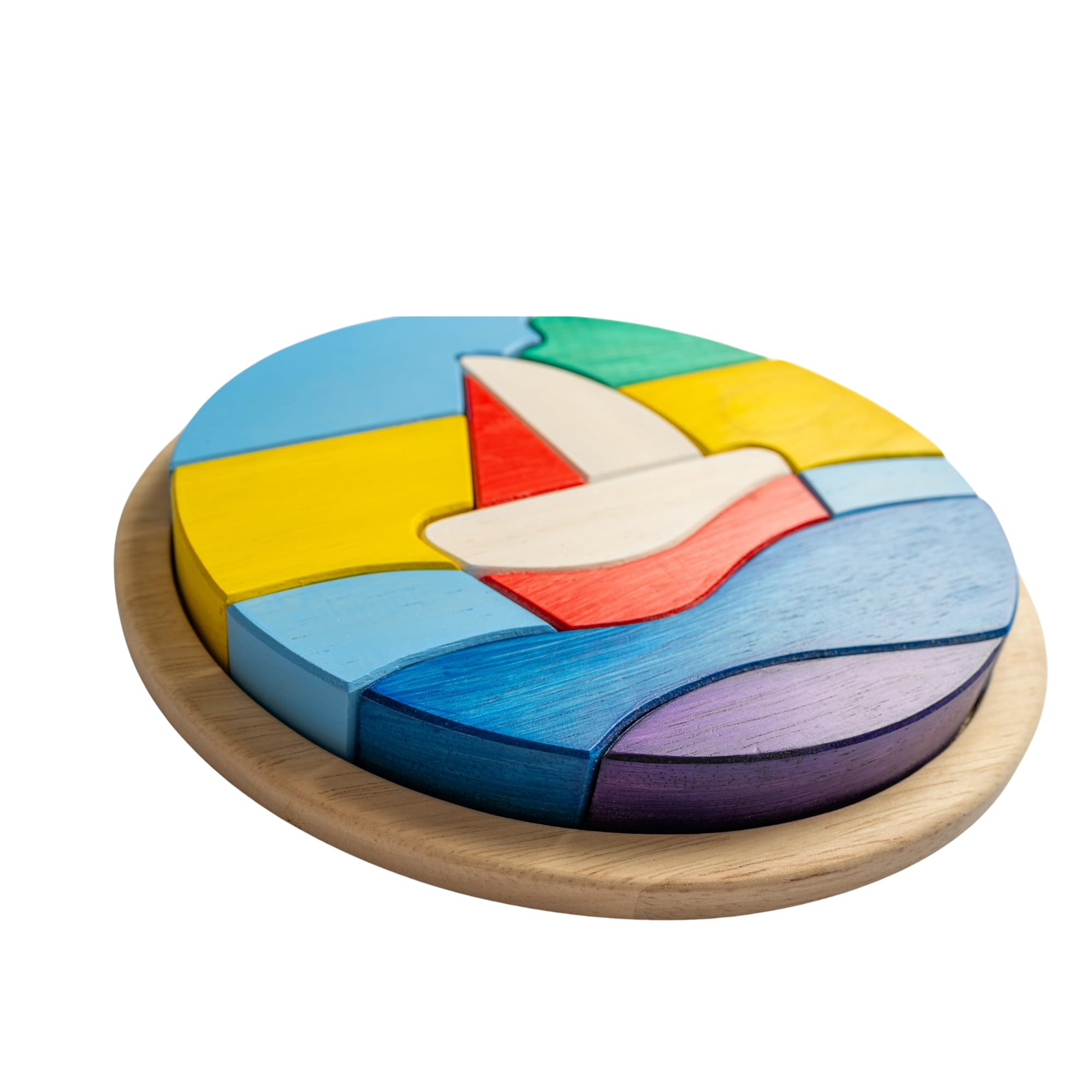 Puzzle de Madera Barco Montessori 12 Piezas Multicolor – Rompecabezas Infantil Redondo 3+ años | Aprende Formas y Colores | Coordinación y Motricidad Fina | Pintura No Tóxica |
