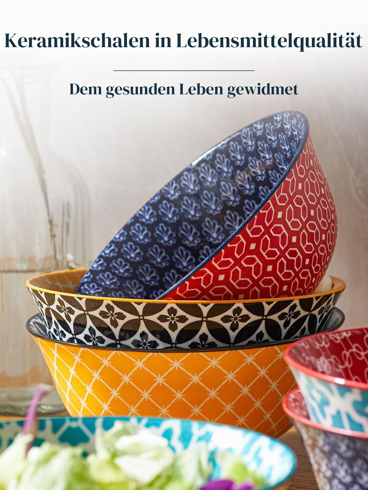 DOWAN Keramik Müslischalen, 945ML Lebhafte Farben Dessertschalen für Thanksgiving und Weihnachten, Großes Suppenschalen-Set für Pasta, Salat, Eis und Haferflocken, Set von 6